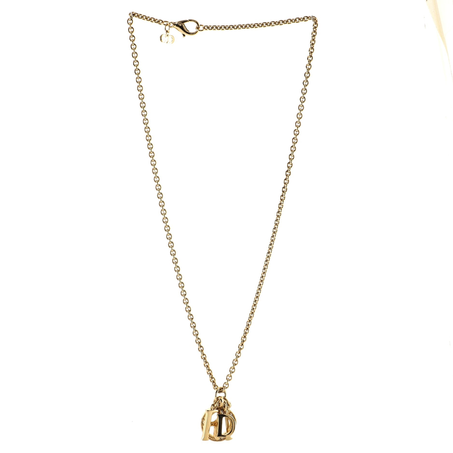Vintage Dior Letters Pendant Necklace Metal with Crystals