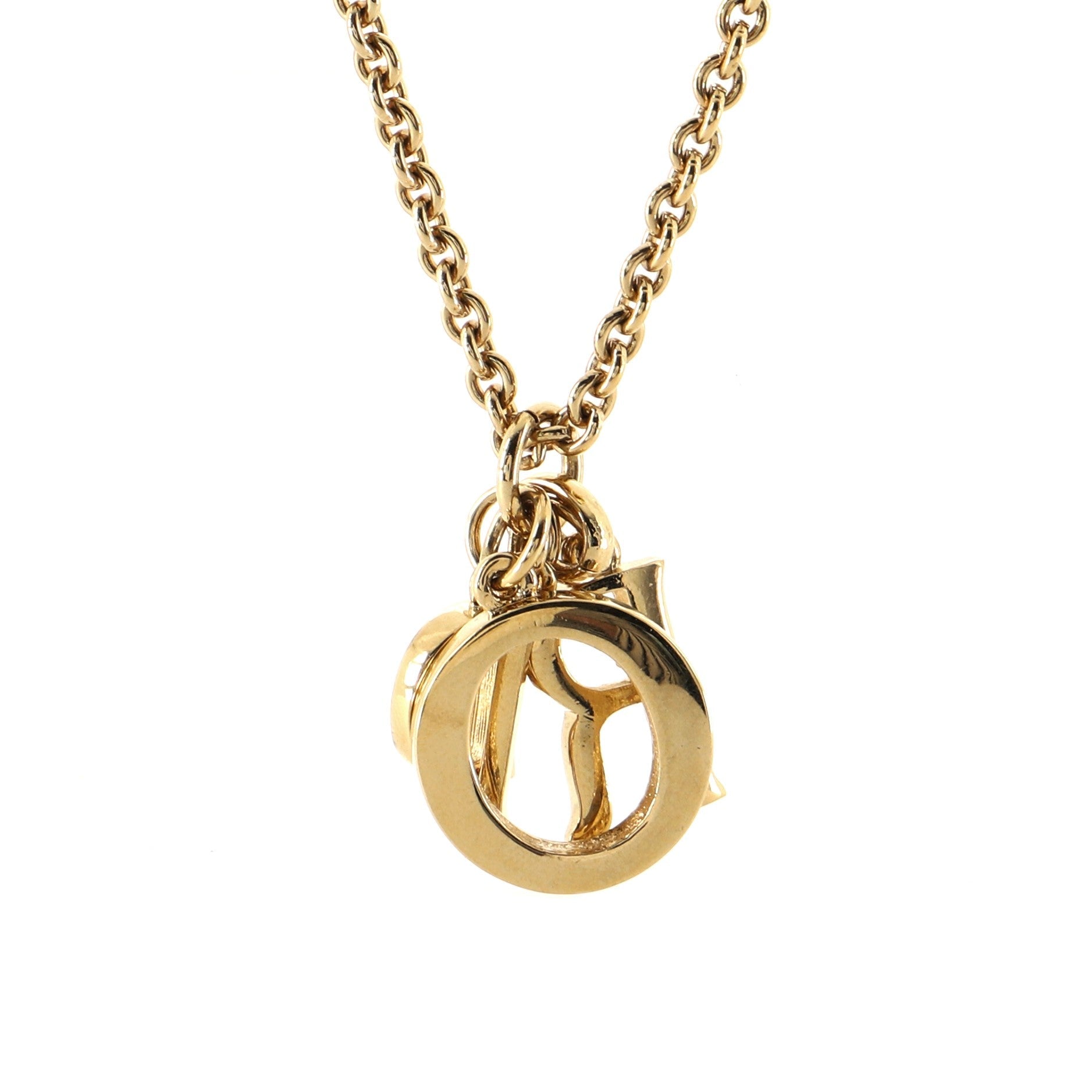 Vintage Dior Letters Pendant Necklace Metal with Crystals