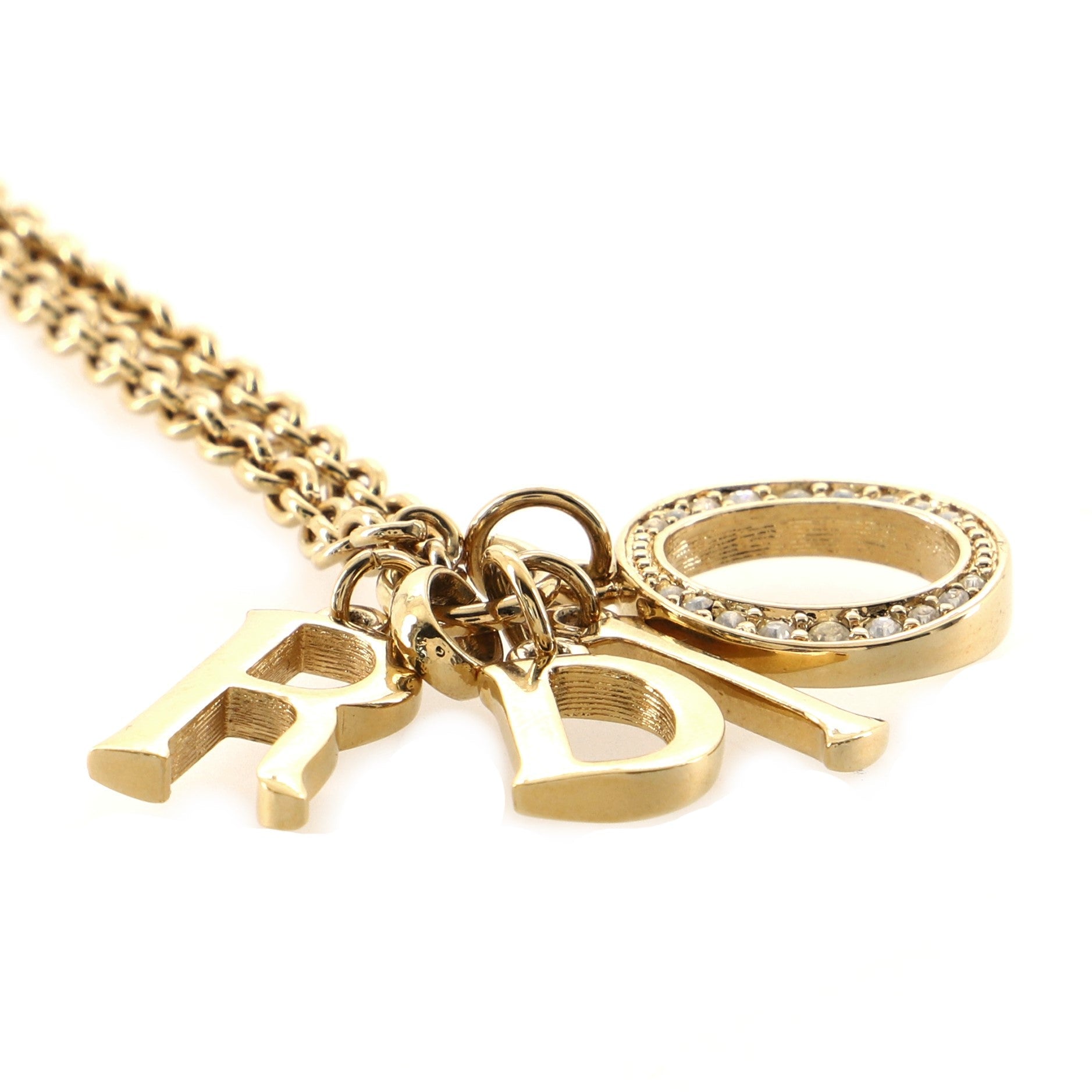 Vintage Dior Letters Pendant Necklace Metal with Crystals