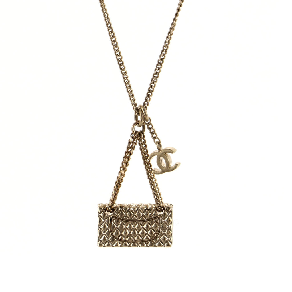 CC Flap Bag Pendant Necklace Metal