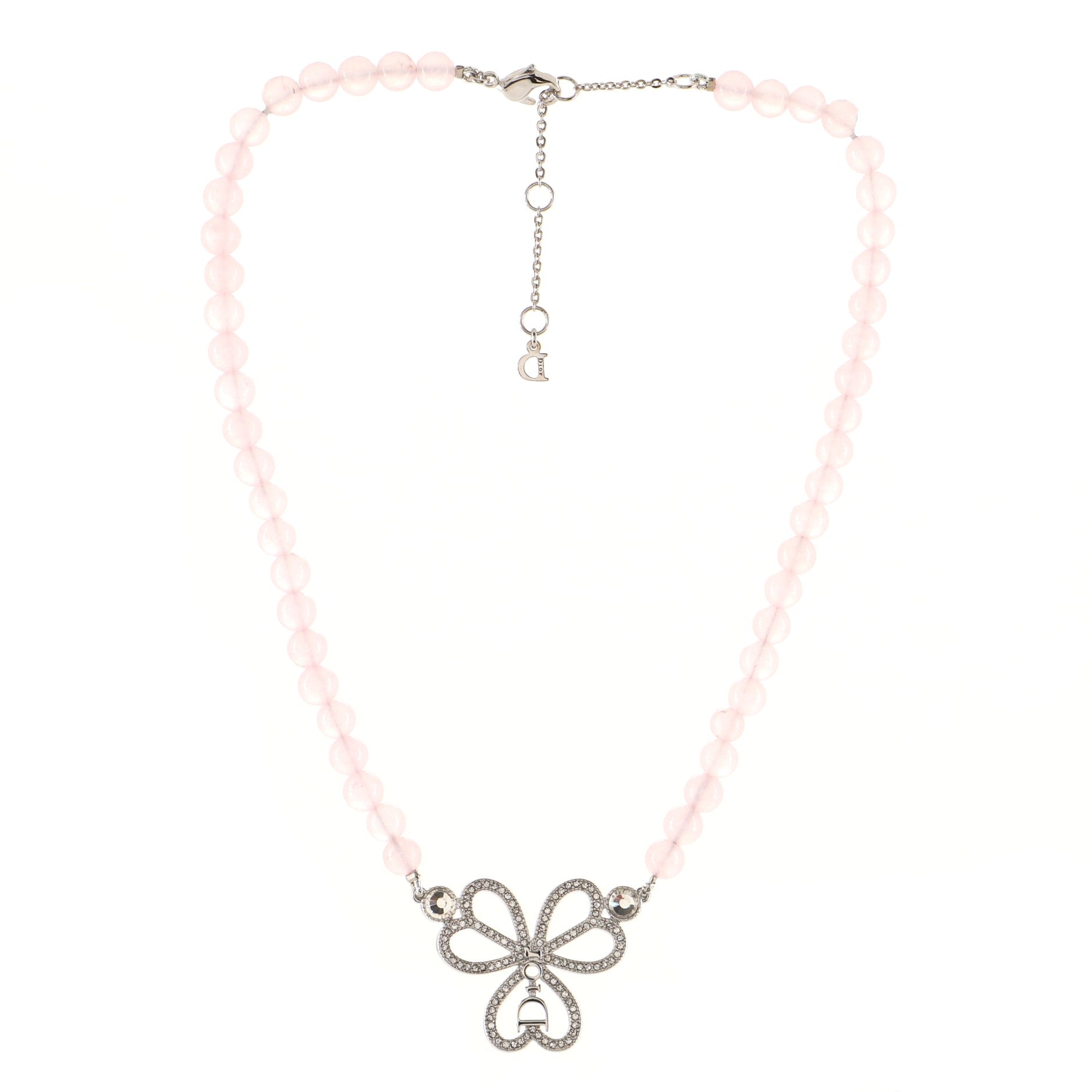 Vintage D Clover Necklace Crystal Embellished Metal and Beads