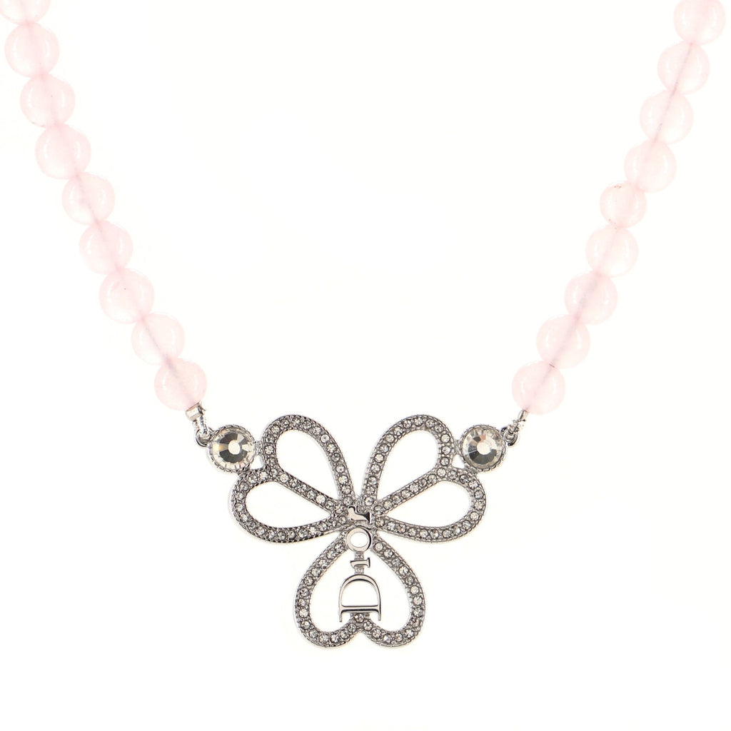 Vintage D Clover Necklace Crystal Embellished Metal and Beads