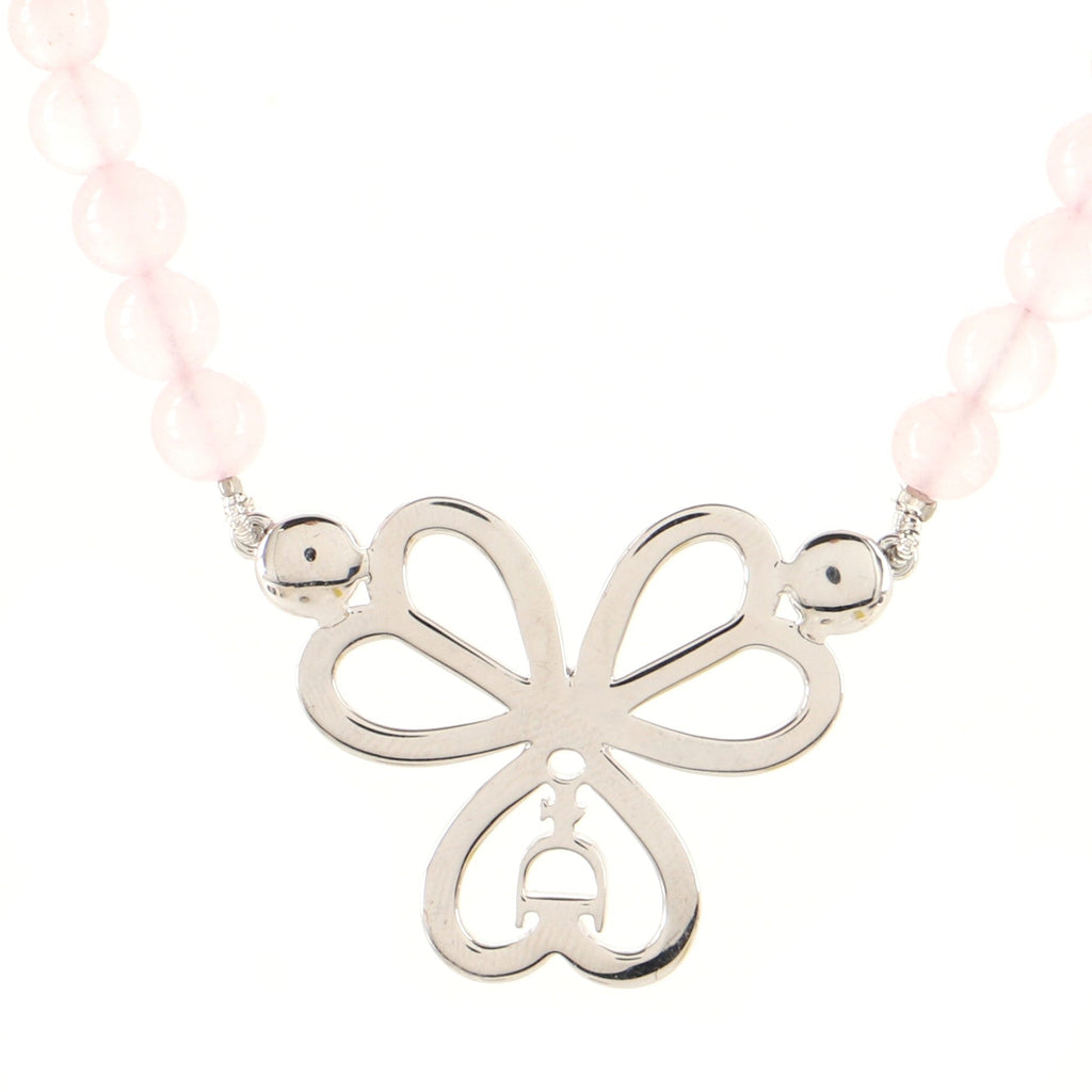 Vintage D Clover Necklace Crystal Embellished Metal and Beads