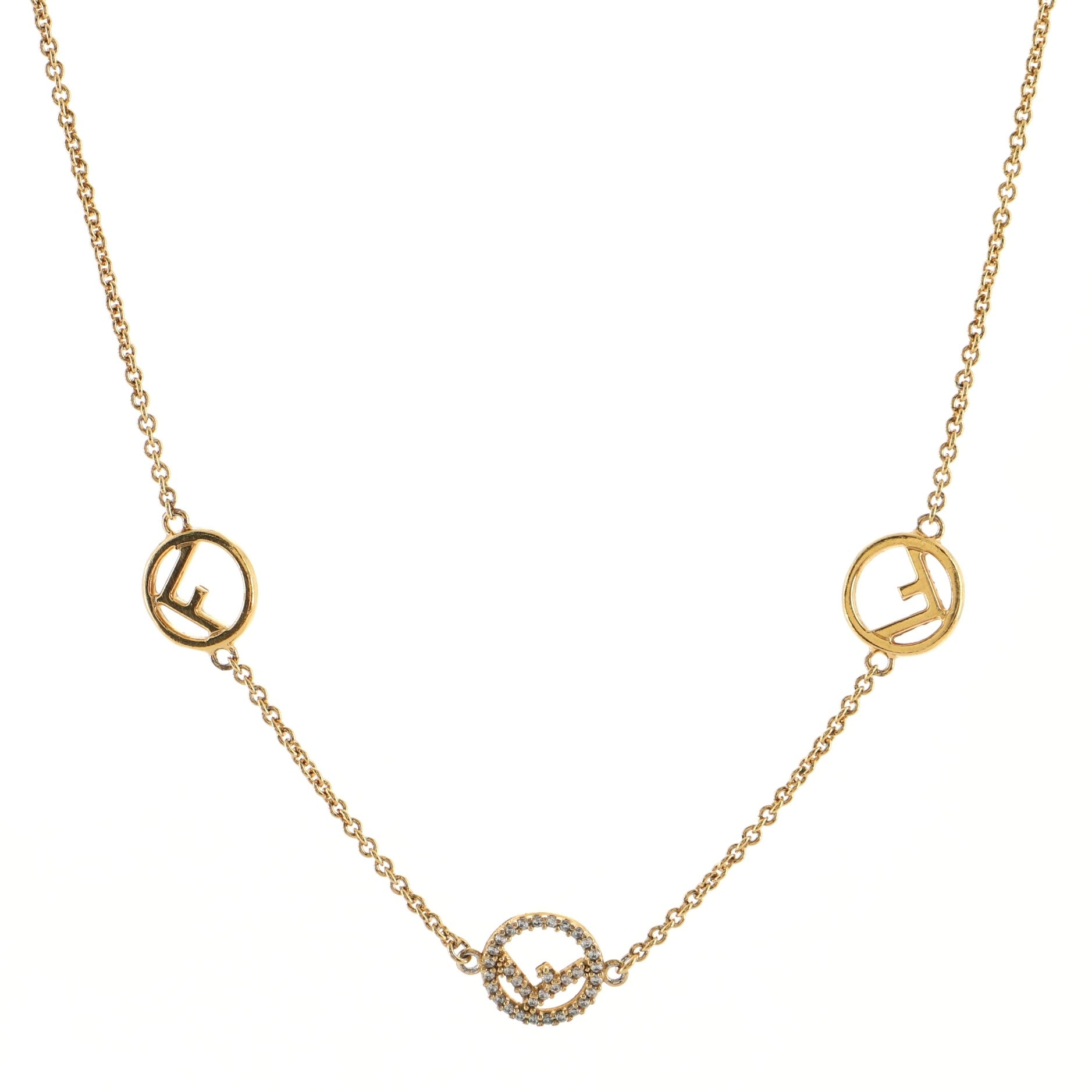 F is Fendi Triple Charm Necklace Metal with Crystals