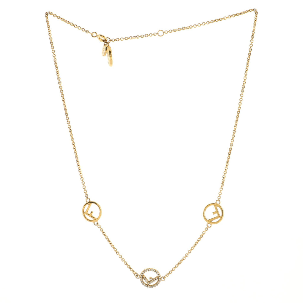 F is Fendi Triple Charm Necklace Metal with Crystals