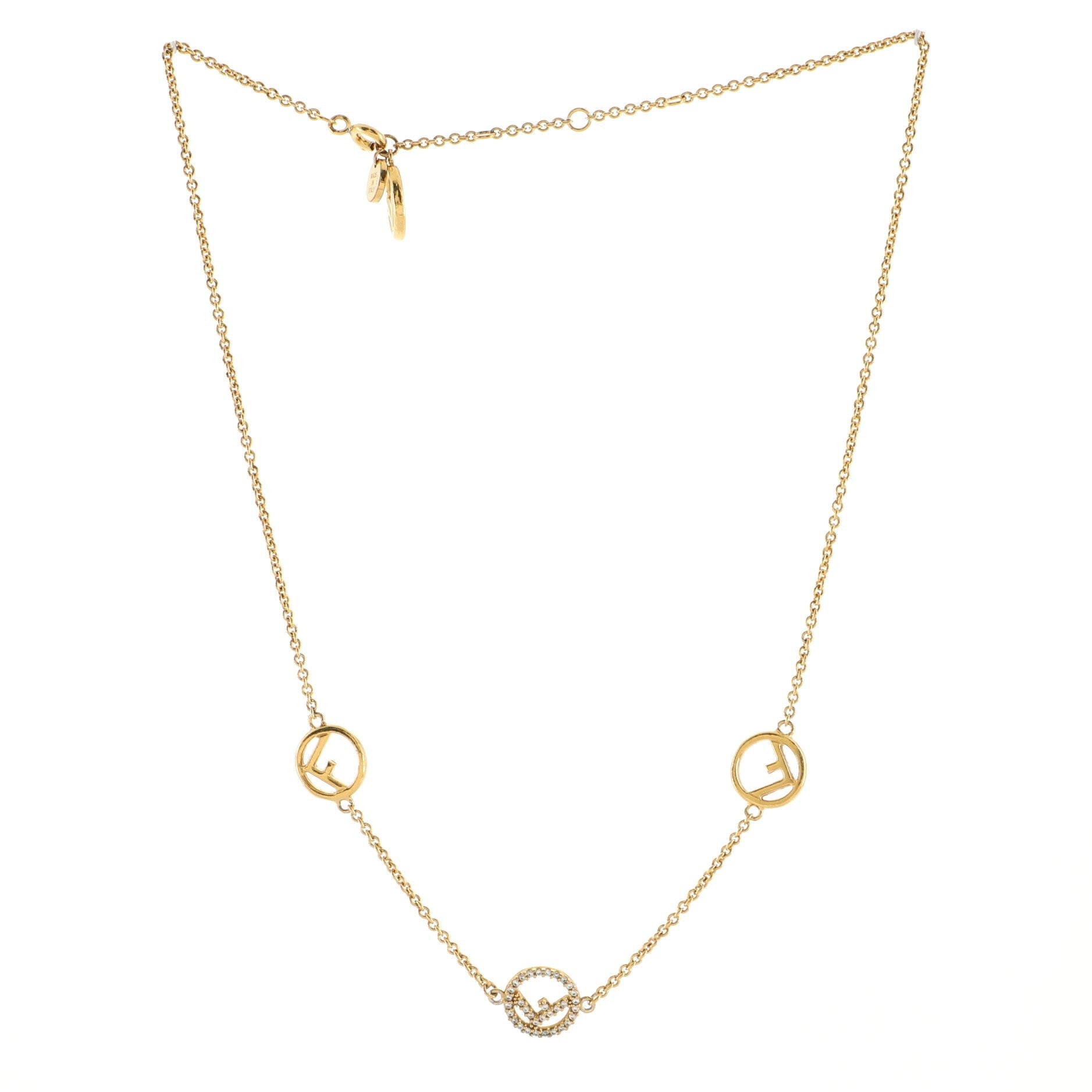F is Fendi Triple Charm Necklace Metal with Crystals