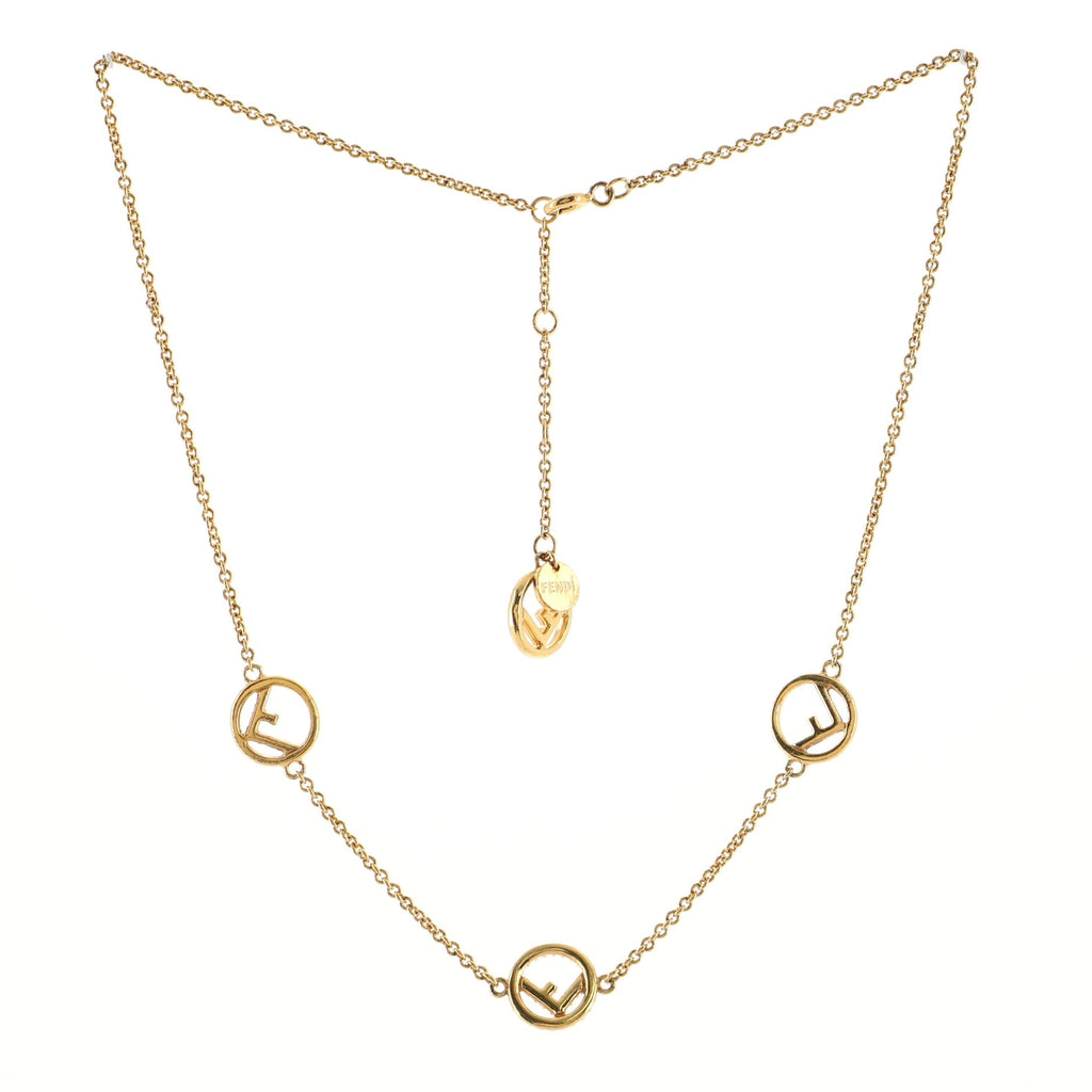 F is Fendi Triple Charm Necklace Metal with Crystals