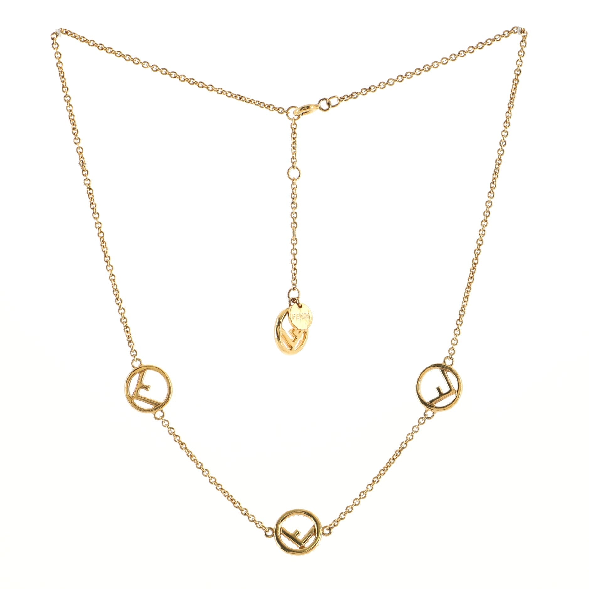 F is Fendi Triple Charm Necklace Metal with Crystals