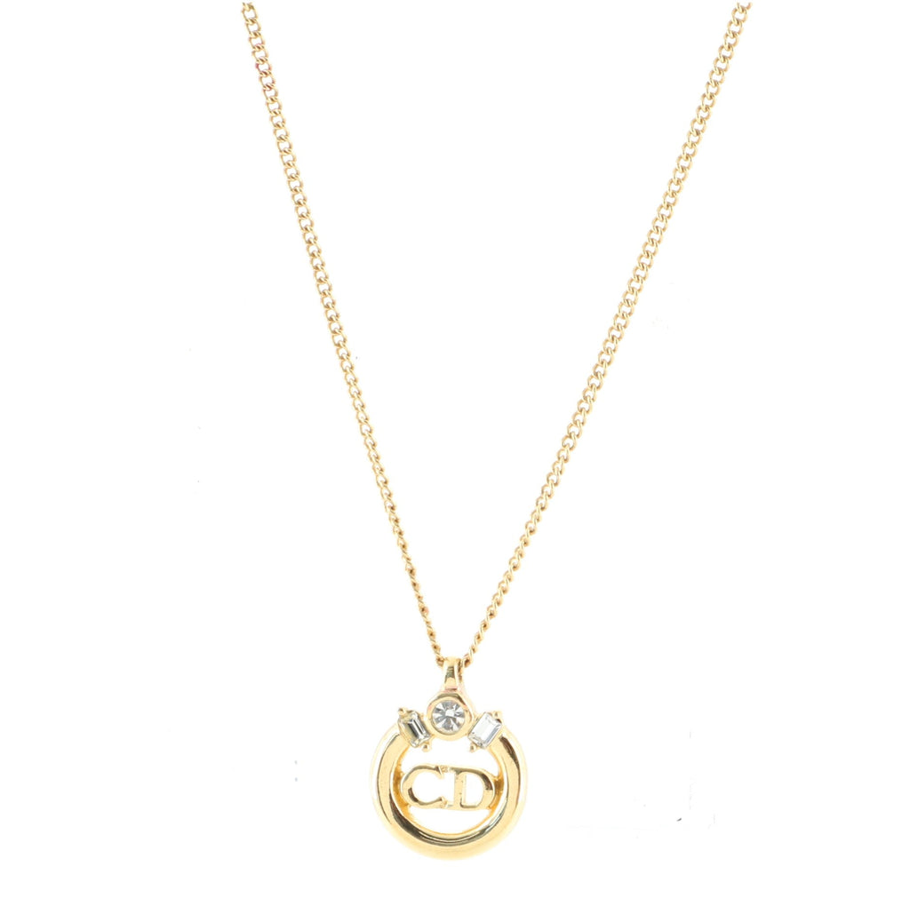 Vintage CD Circle Pendant Necklace Metal with Crystals