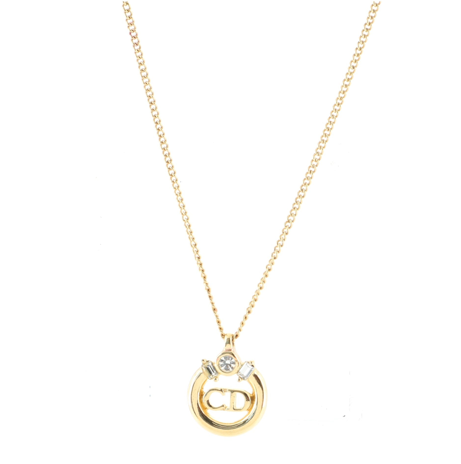 Vintage CD Circle Pendant Necklace Metal with Crystals