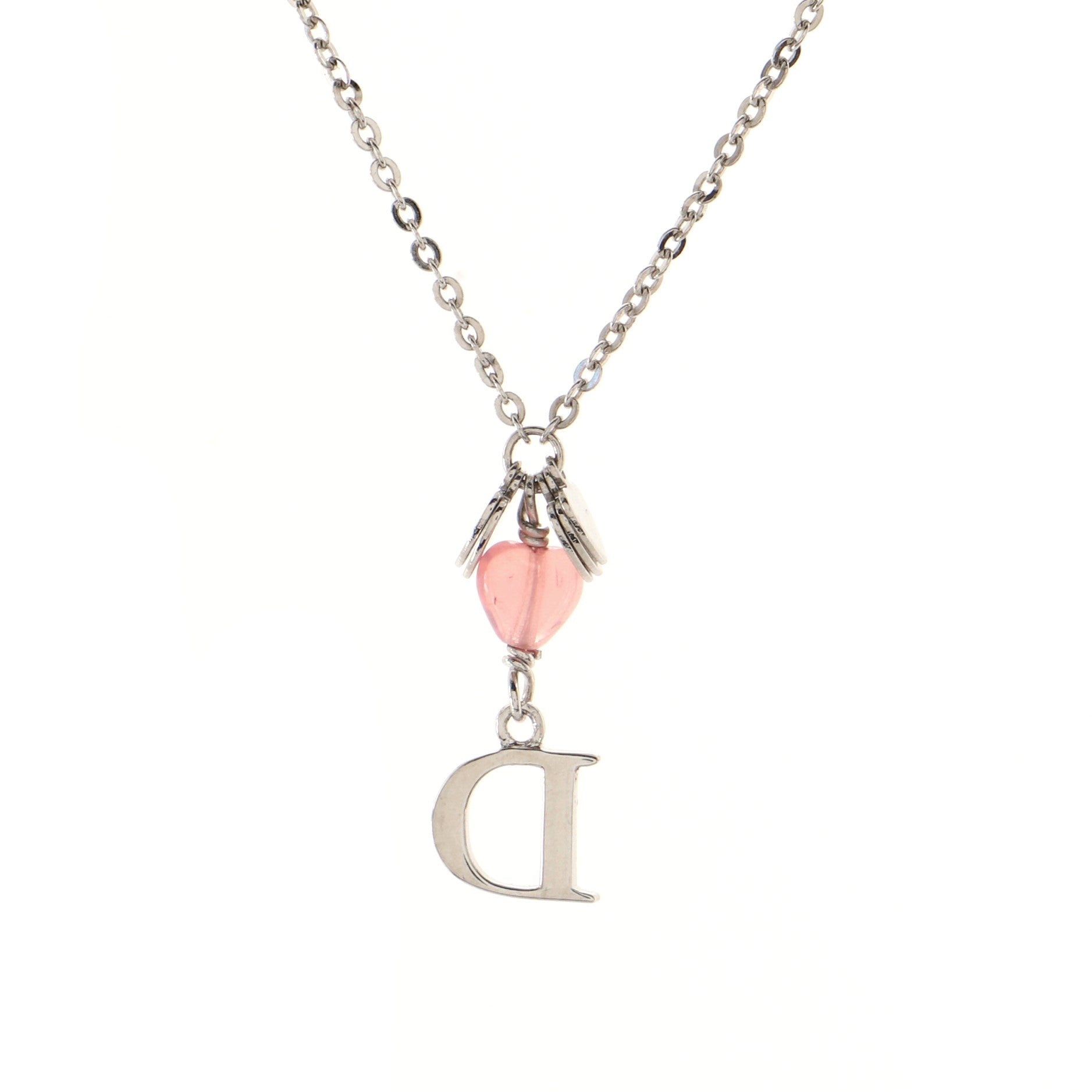 Vintage Multi Heart and D Pendant Necklace Metal and Bead