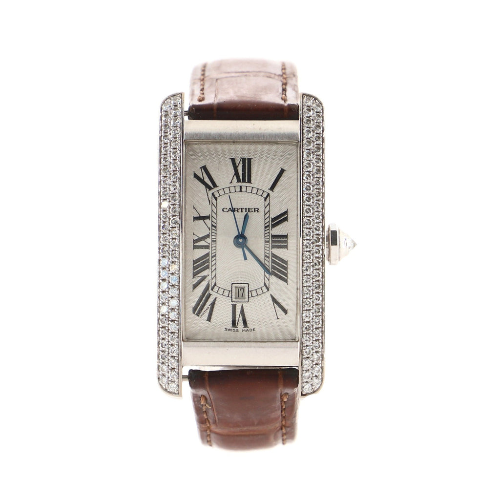 Tank Americaine Automatic Watch White Gold and Alligator with Diamond Bezel 23