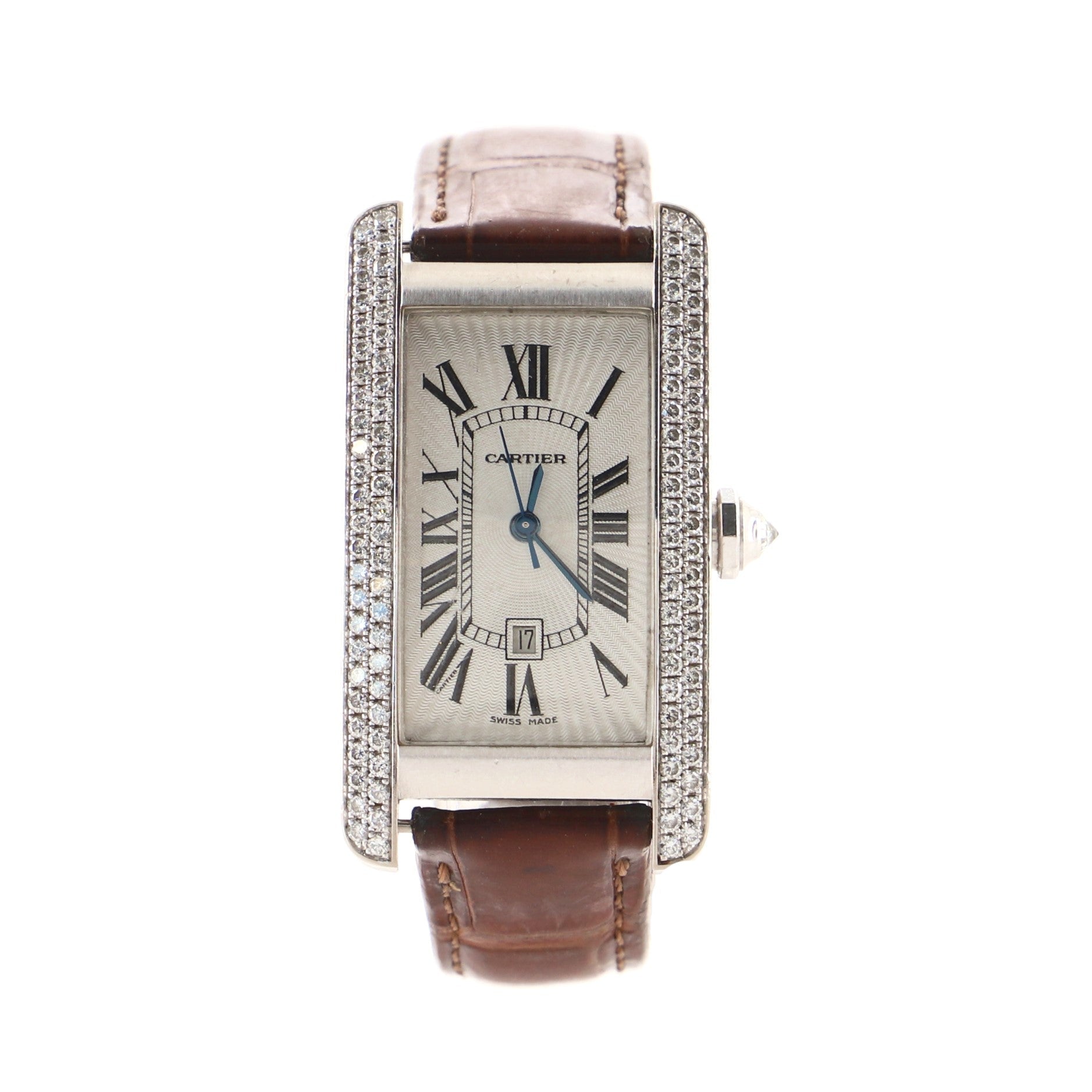 Tank Americaine Automatic Watch White Gold and Alligator with Diamond Bezel 23