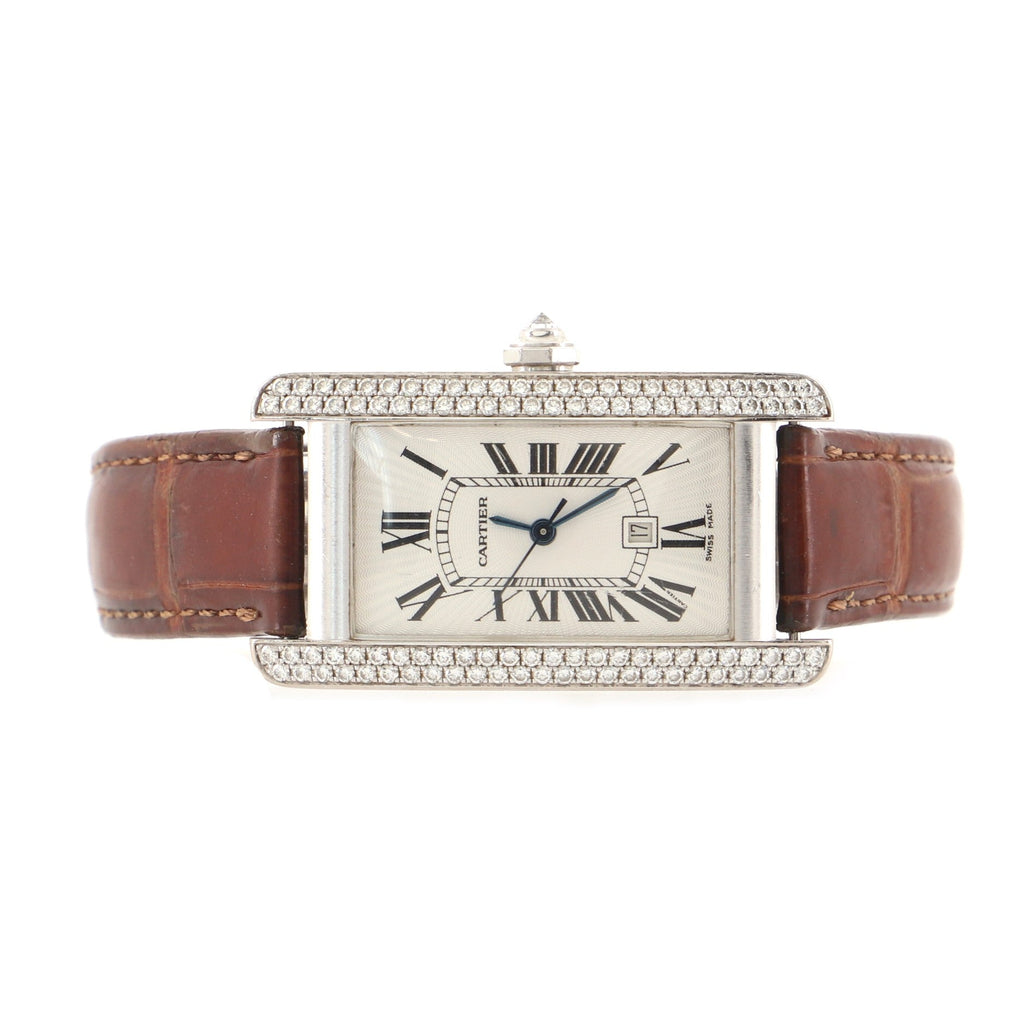 Tank Americaine Automatic Watch White Gold and Alligator with Diamond Bezel 23