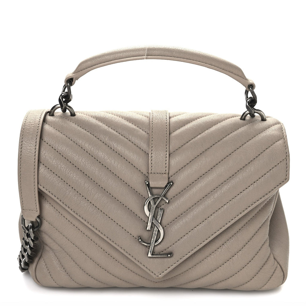 Sheepskin Matelasse Chevron Monogram Medium College Bag Dark Beige