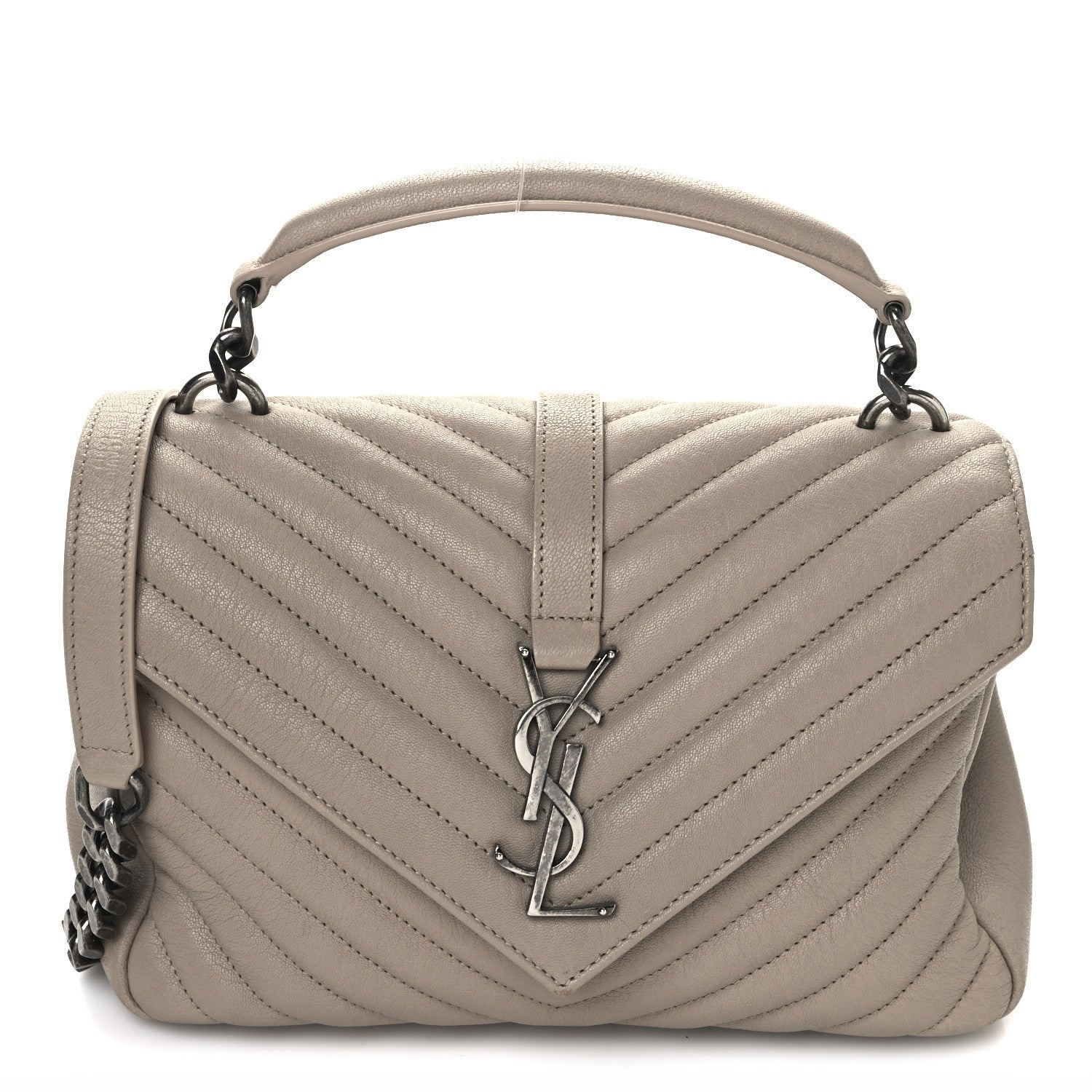 Sheepskin Matelasse Chevron Monogram Medium College Bag Dark Beige