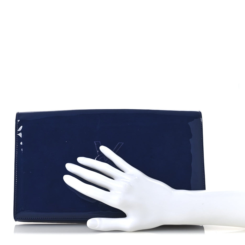 Patent Calfskin Monogram Large Belle De Jour Clutch Royal Blue
