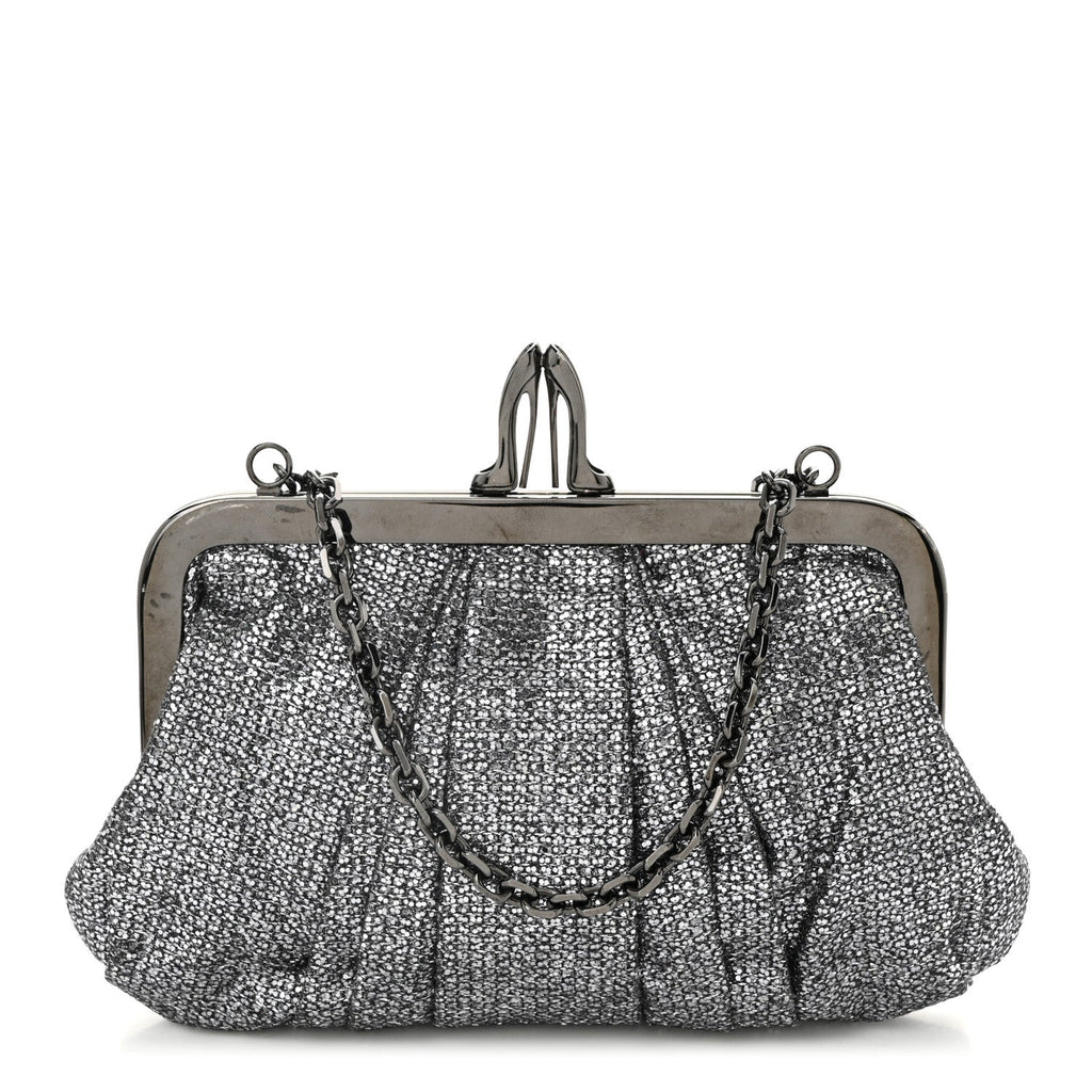 Glitter Fabric Crossbody Clutch Silver