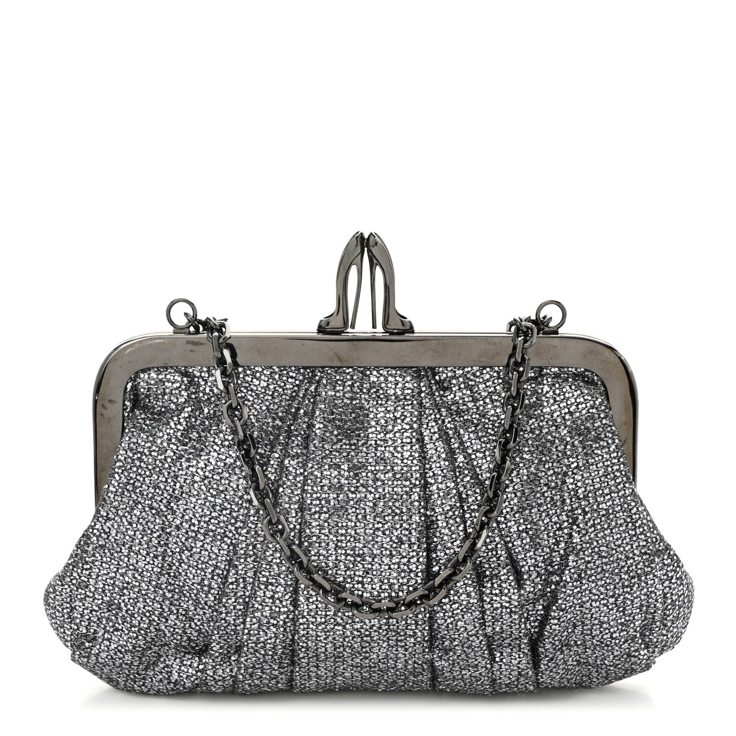 Glitter Fabric Crossbody Clutch Silver