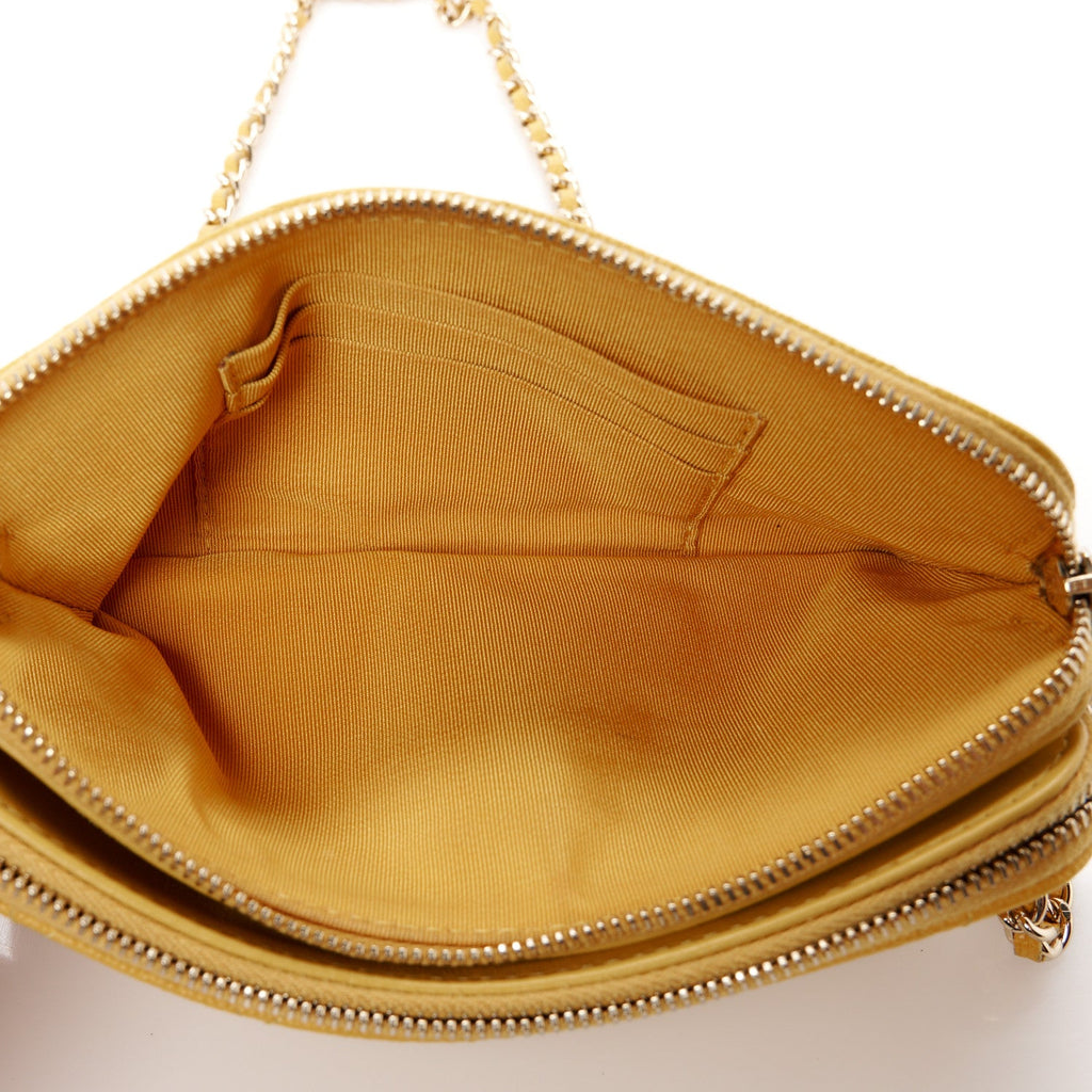 Caviar Quilted Small Clutch With Chain Yellow