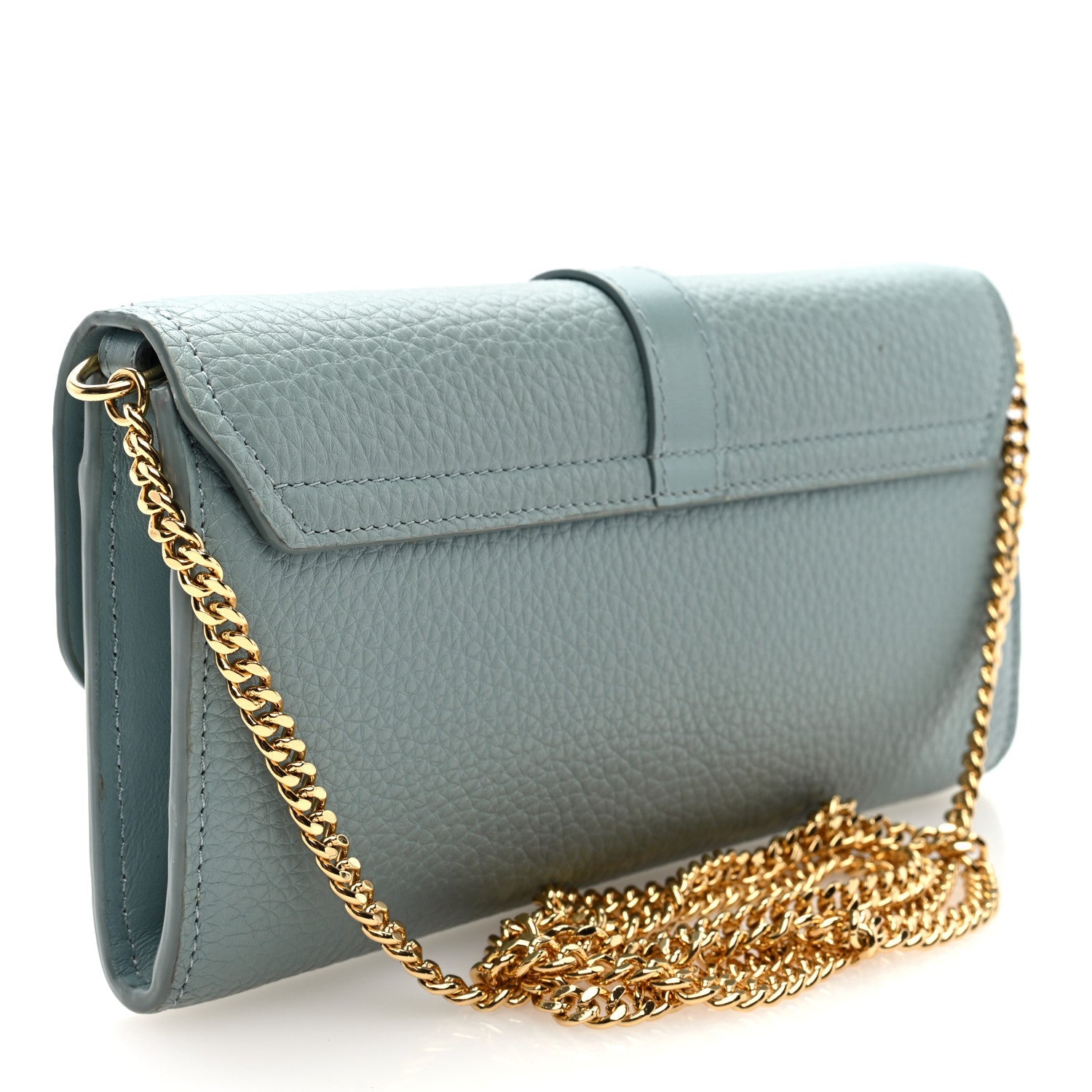 Grained Calfskin Aby Chain Wallet Faded Blue