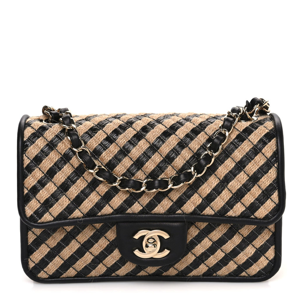 Raffia Jute Striped Small Urban Jungle Single Flap Black Beige