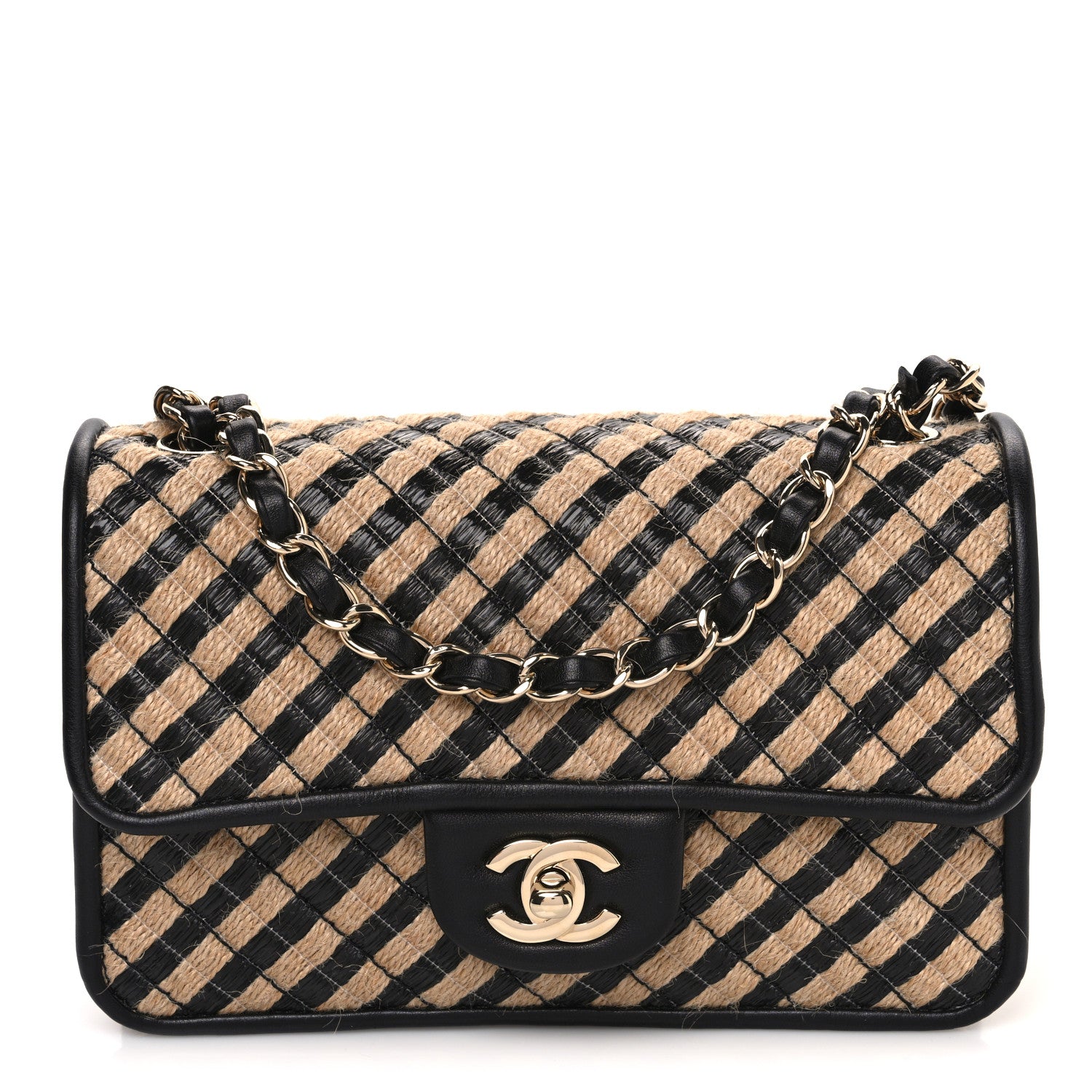 Raffia Jute Striped Small Urban Jungle Single Flap Black Beige