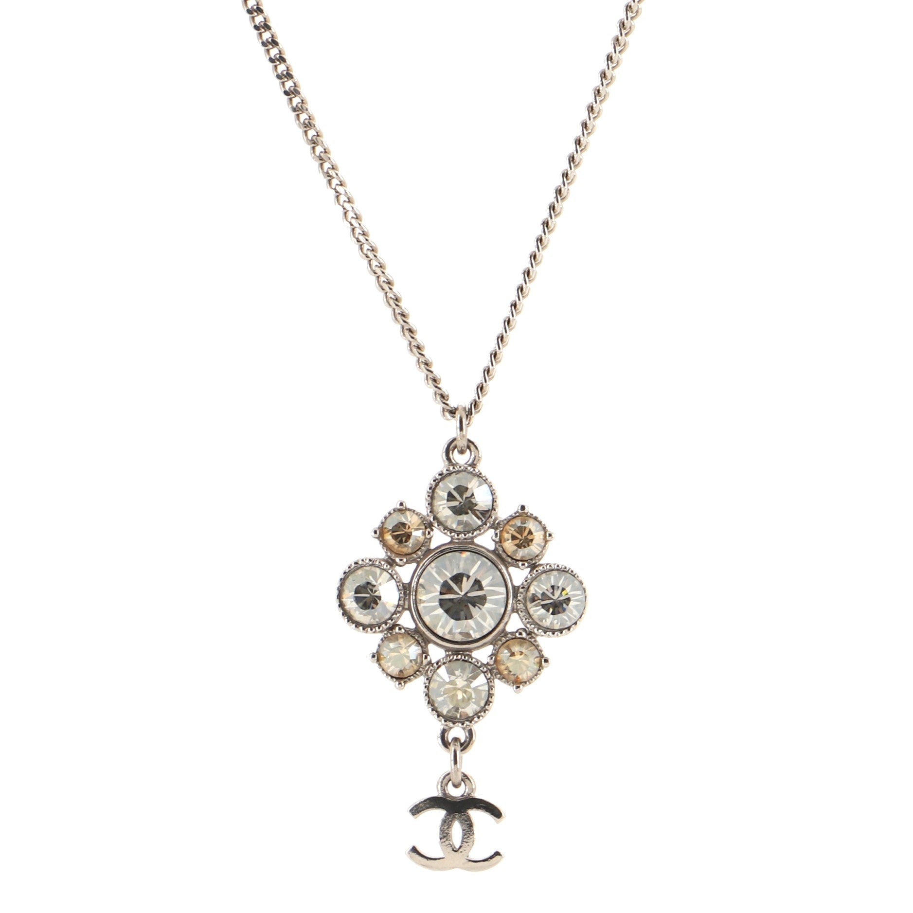 CC Cluster Pendant Necklace Crystal Embellished Metal