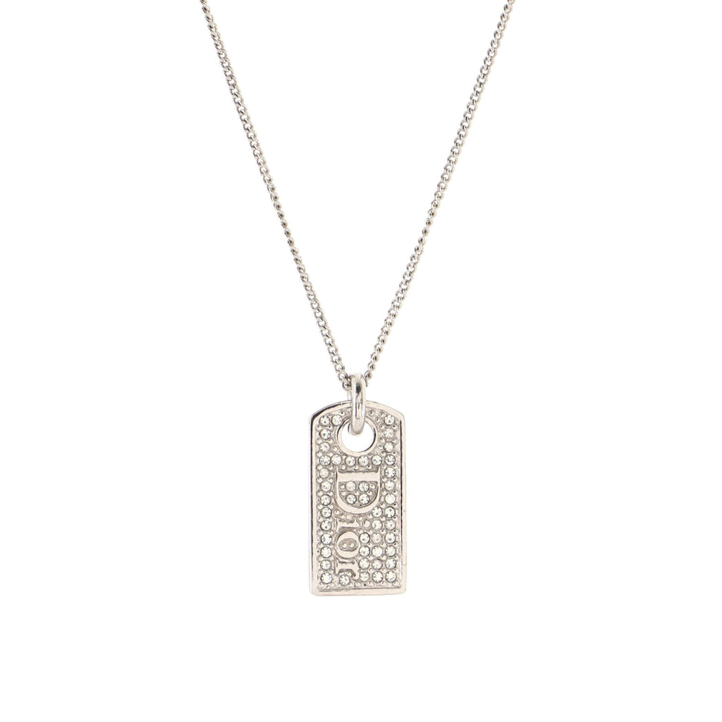 Vintage Logo Dog Tag Necklace Metal with Crystals