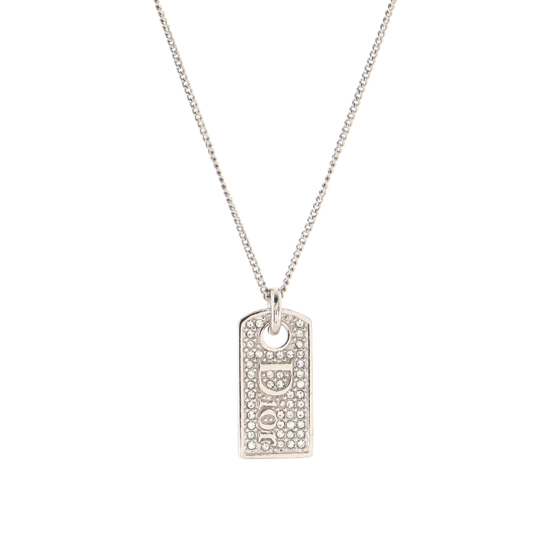 Vintage Logo Dog Tag Necklace Metal with Crystals
