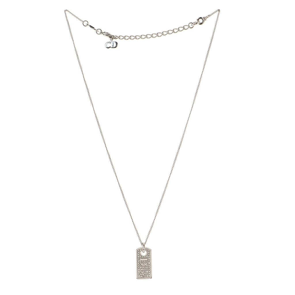 Vintage Logo Dog Tag Necklace Metal with Crystals