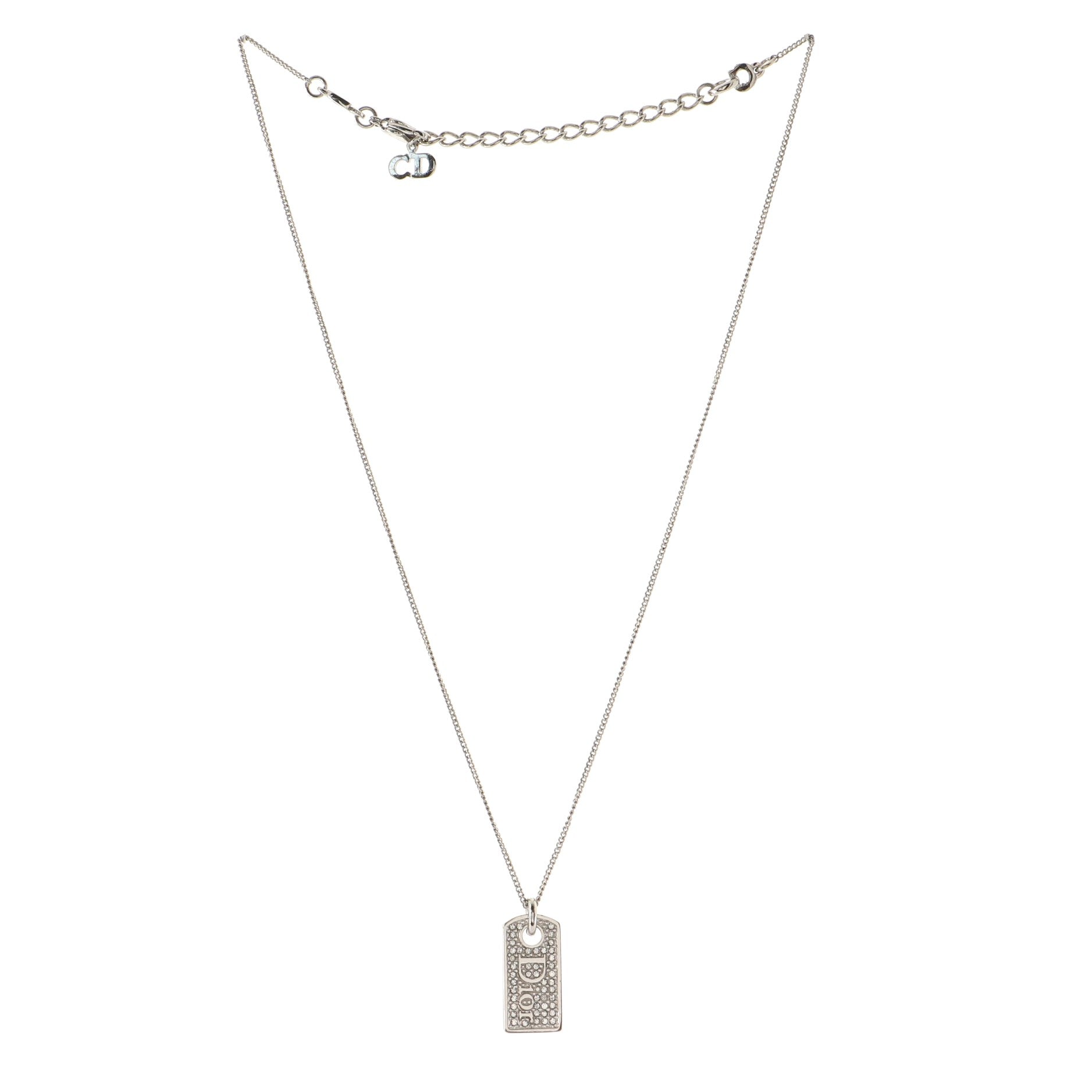 Vintage Logo Dog Tag Necklace Metal with Crystals