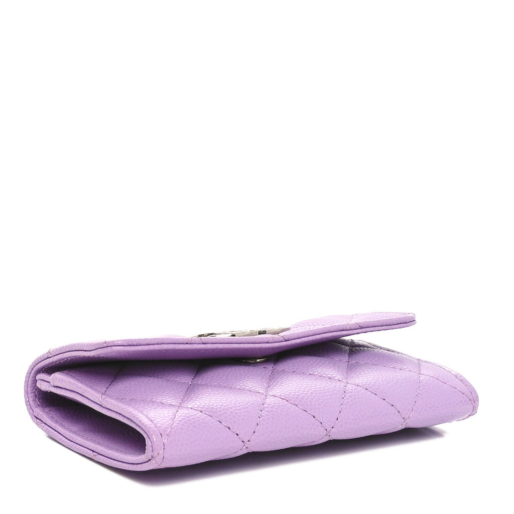 Caviar Quilted CC Logo Flap  Holder Light Purple