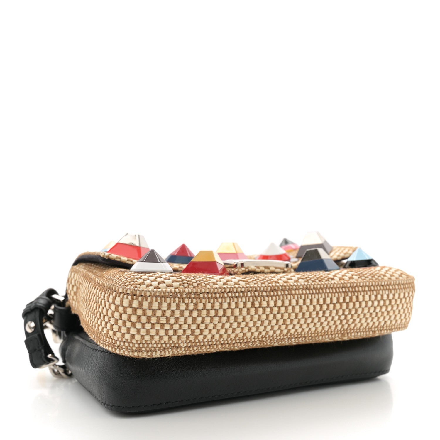 Paglia Vitello Dolce Paillettes Flowerland Studded Striped Micro Double Baguette Natural Multicolor