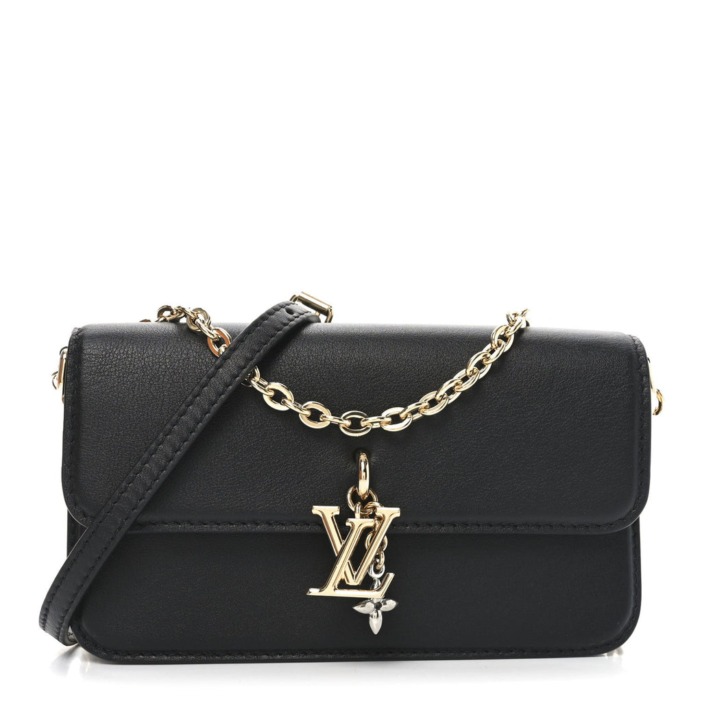 Calfskin LV Bloom Wallet On Chain Black
