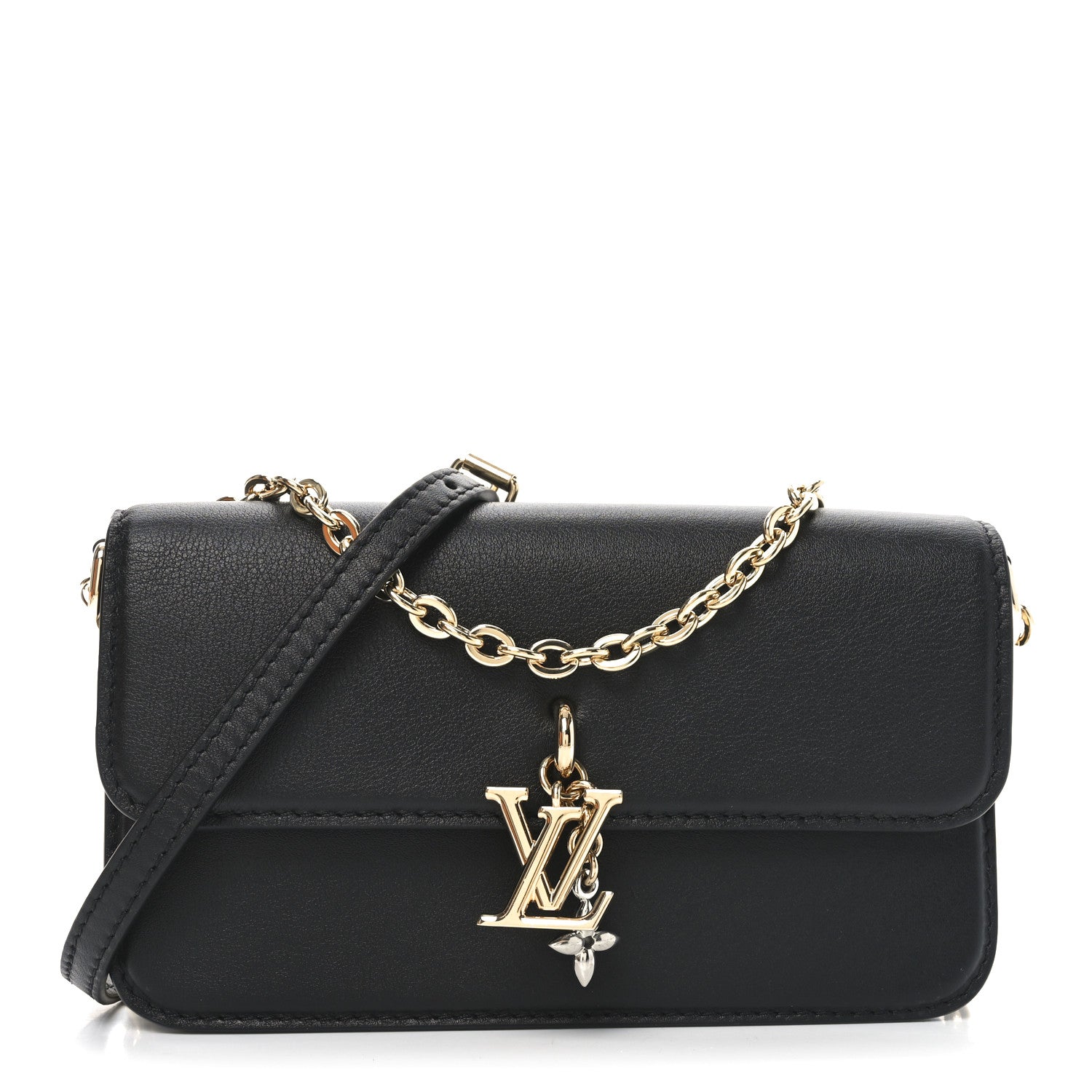 Calfskin LV Bloom Wallet On Chain Black