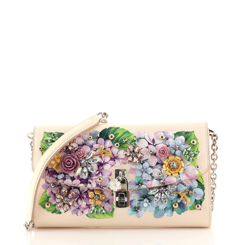 Padlock Chain Clutch Embellished Leather