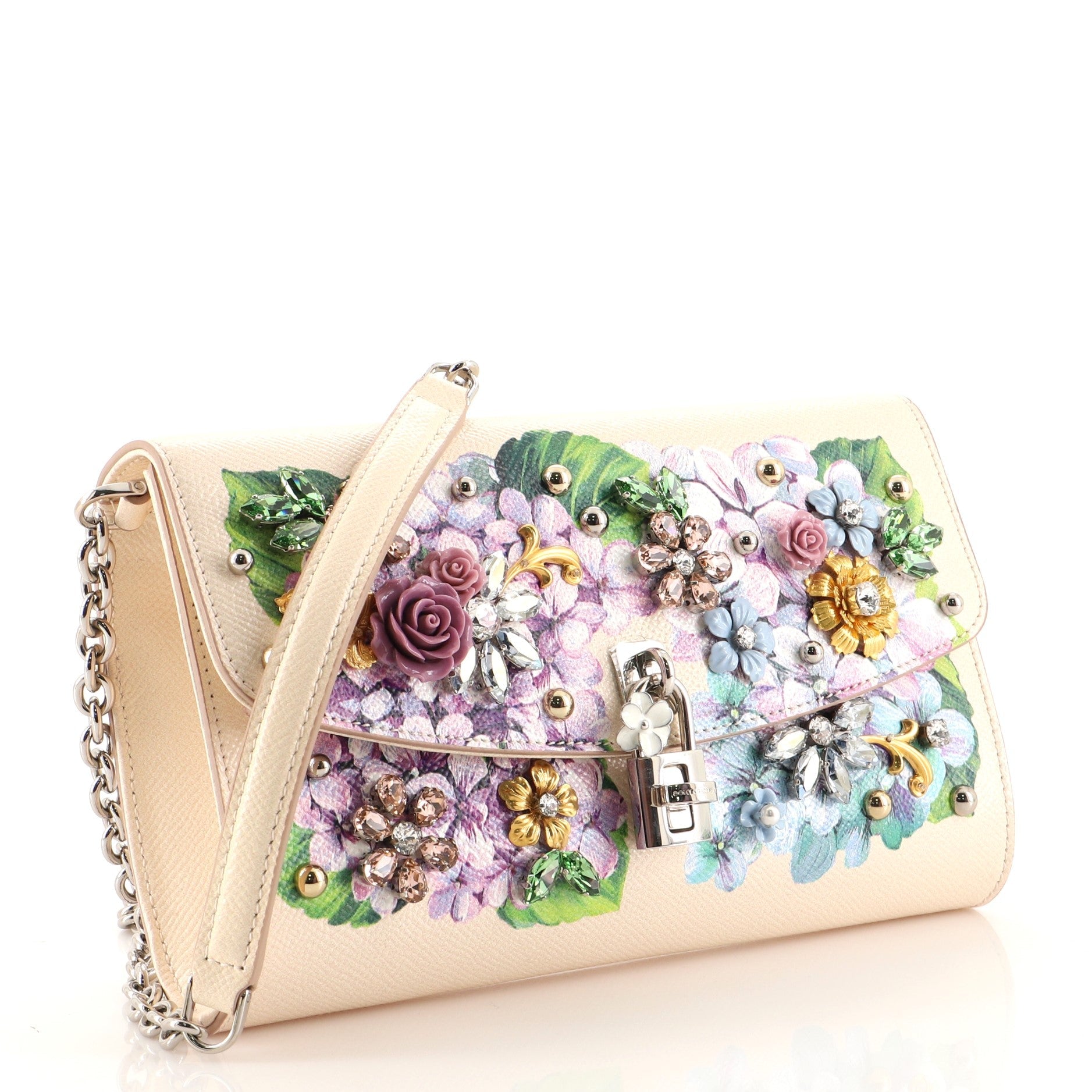 Padlock Chain Clutch Embellished Leather