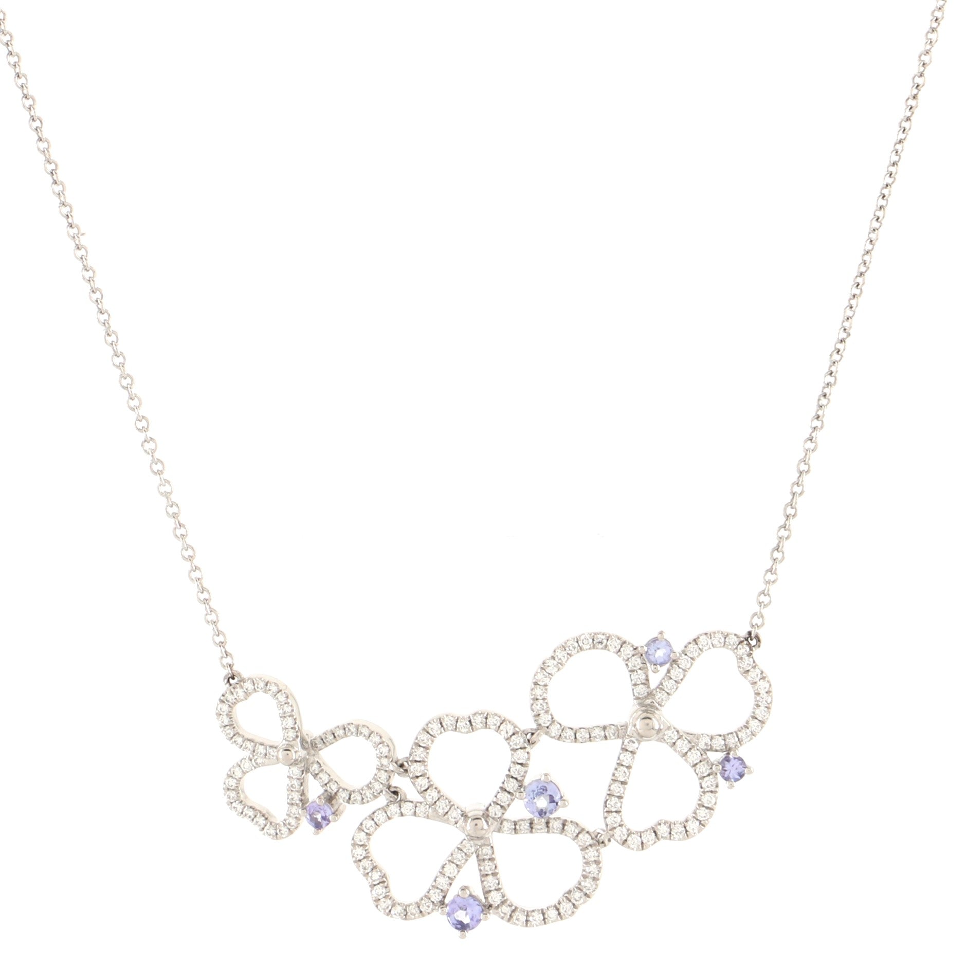 Paper Flowers Open Cluster Necklace Platinum with Diamonds and Tanzanites