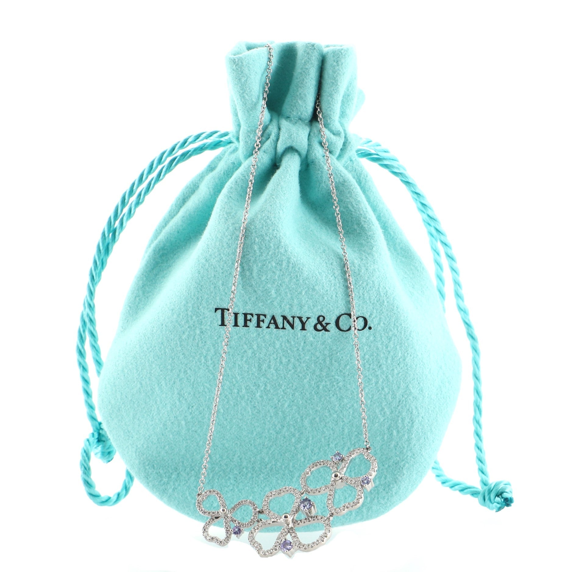 Paper Flowers Open Cluster Necklace Platinum with Diamonds and Tanzanites