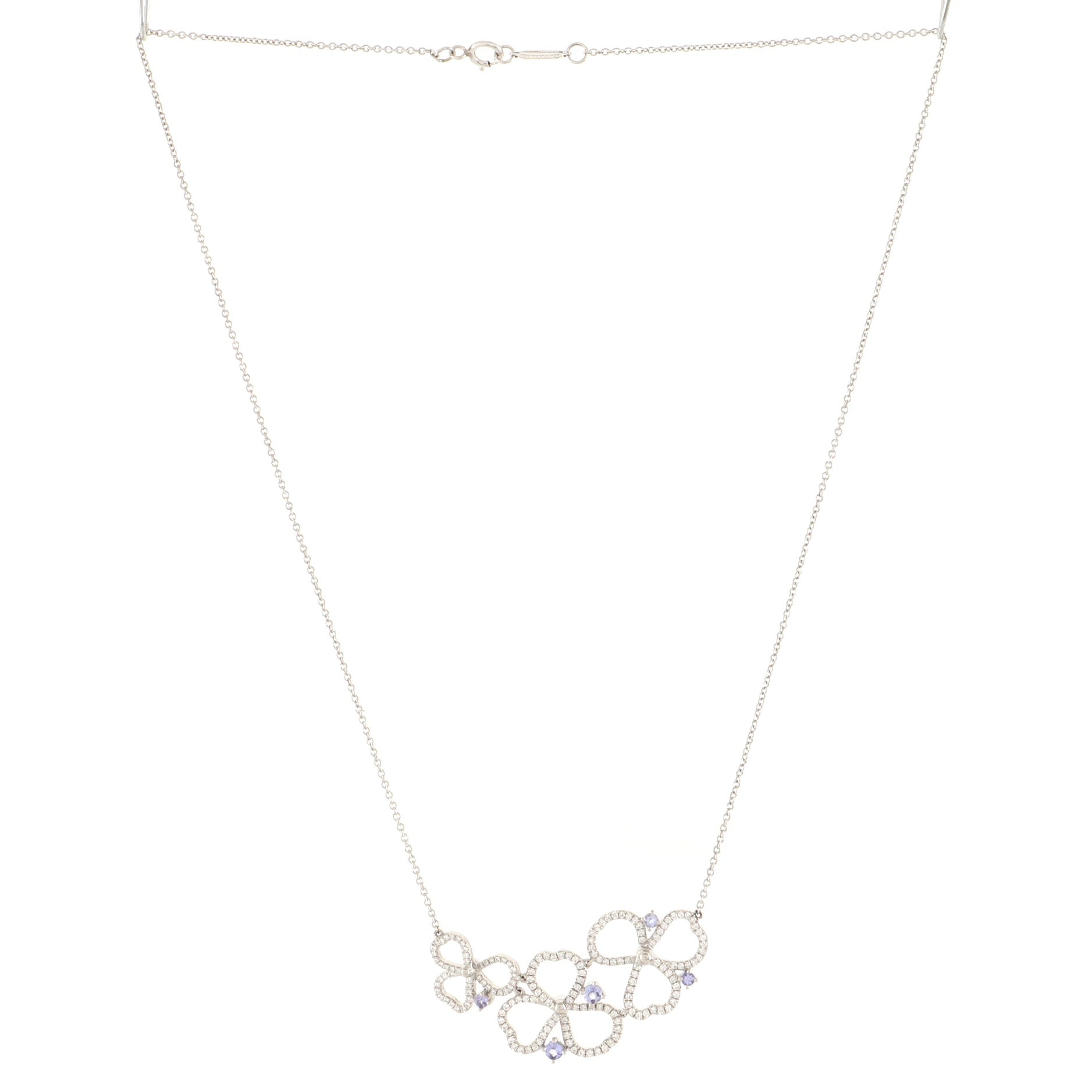 Paper Flowers Open Cluster Necklace Platinum with Diamonds and Tanzanites