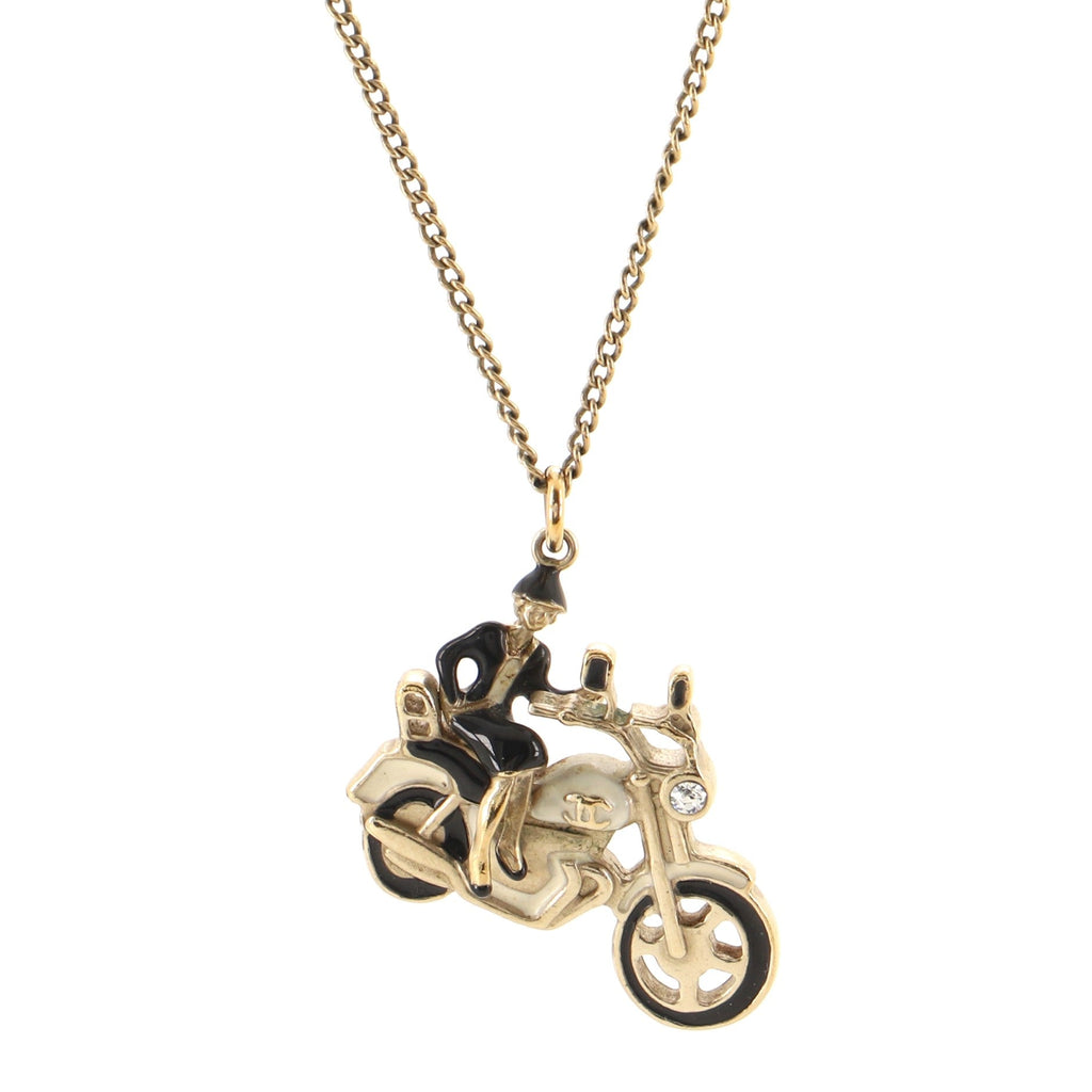 Motorcycle Pendant Necklace Metal with Enamel and Crystal