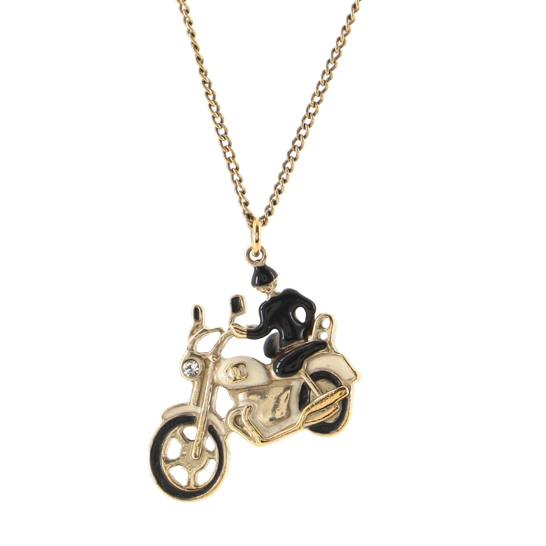 Motorcycle Pendant Necklace Metal with Enamel and Crystal