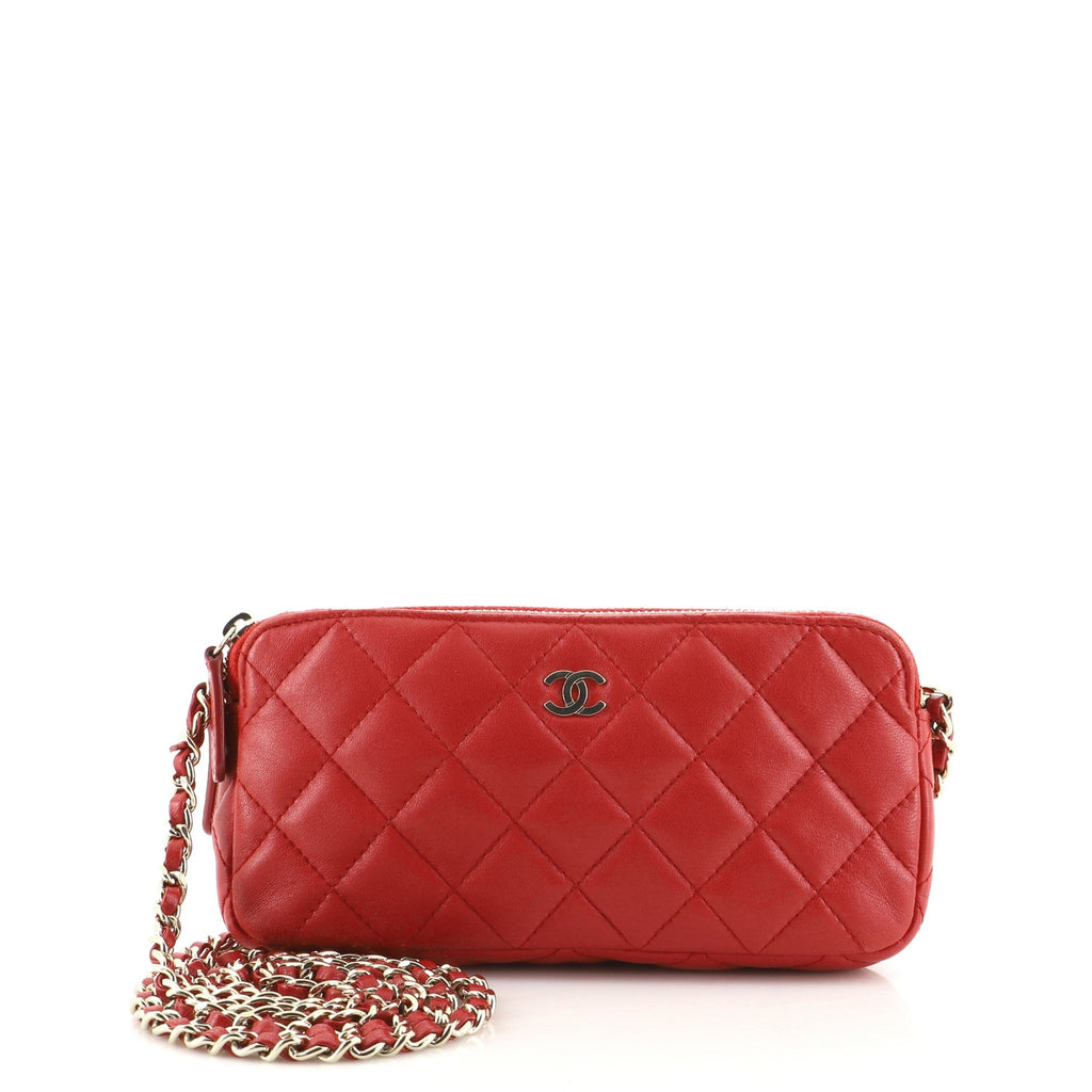 Double Zip Clutch with Chain Quilted Lambskin