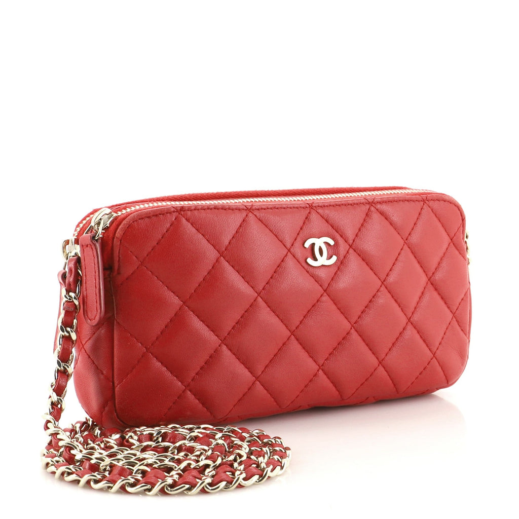 Double Zip Clutch with Chain Quilted Lambskin