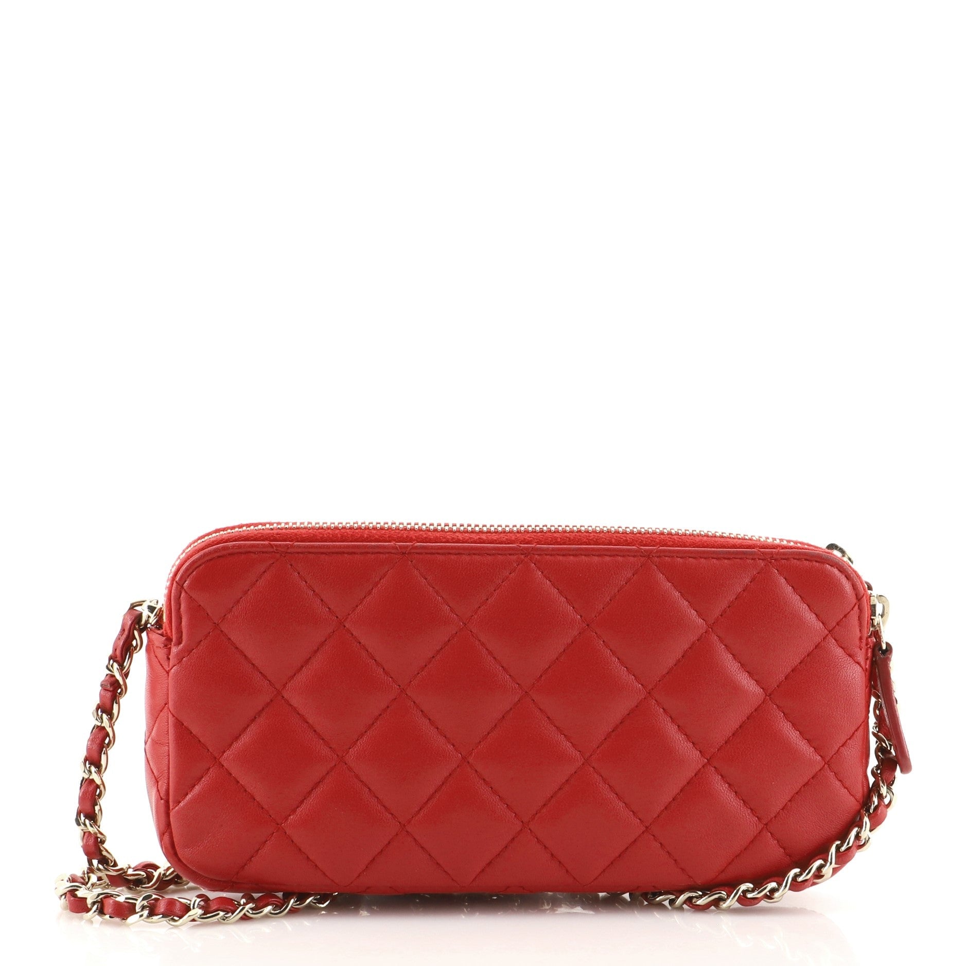 Double Zip Clutch with Chain Quilted Lambskin