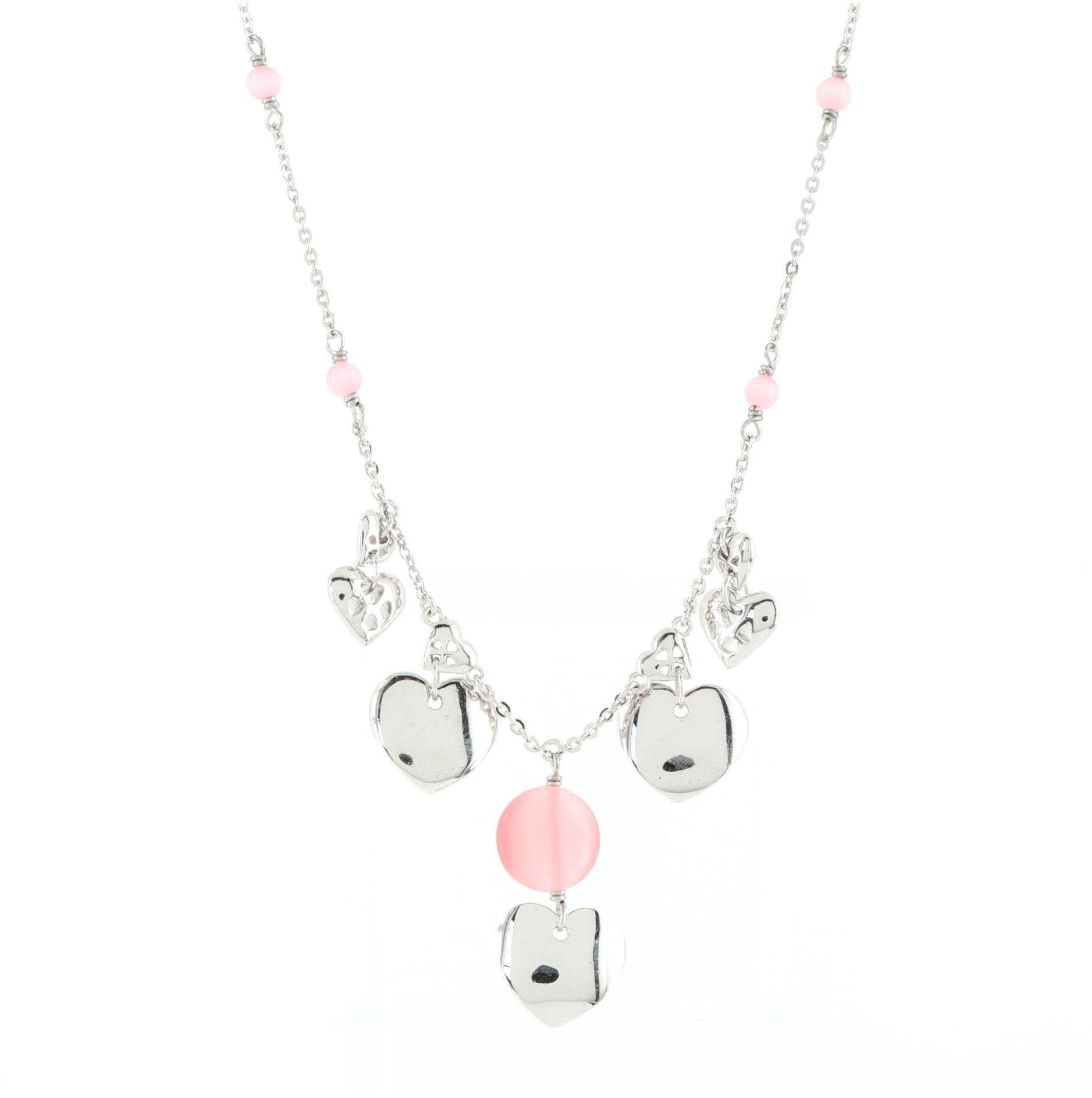 Vintage Heart Drop Pendant Necklace Metal and Beads