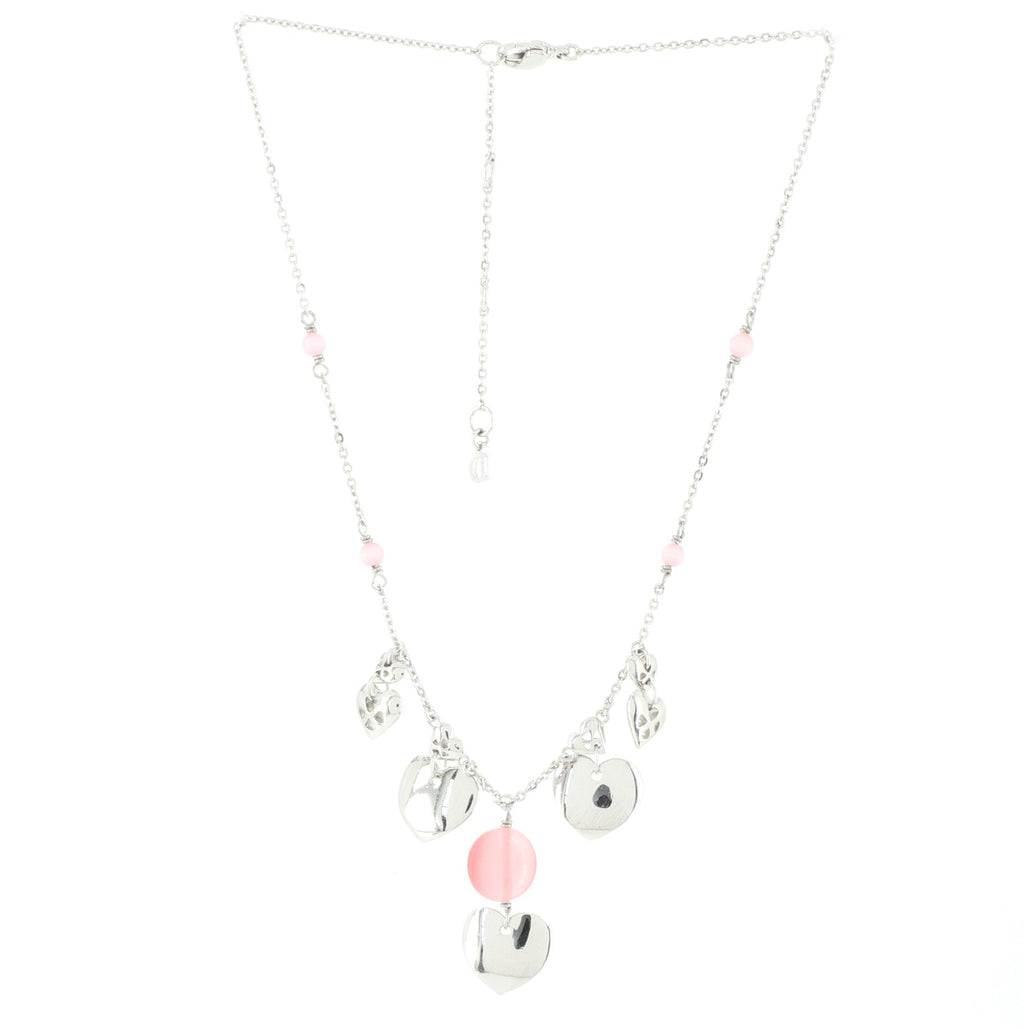 Vintage Heart Drop Pendant Necklace Metal and Beads