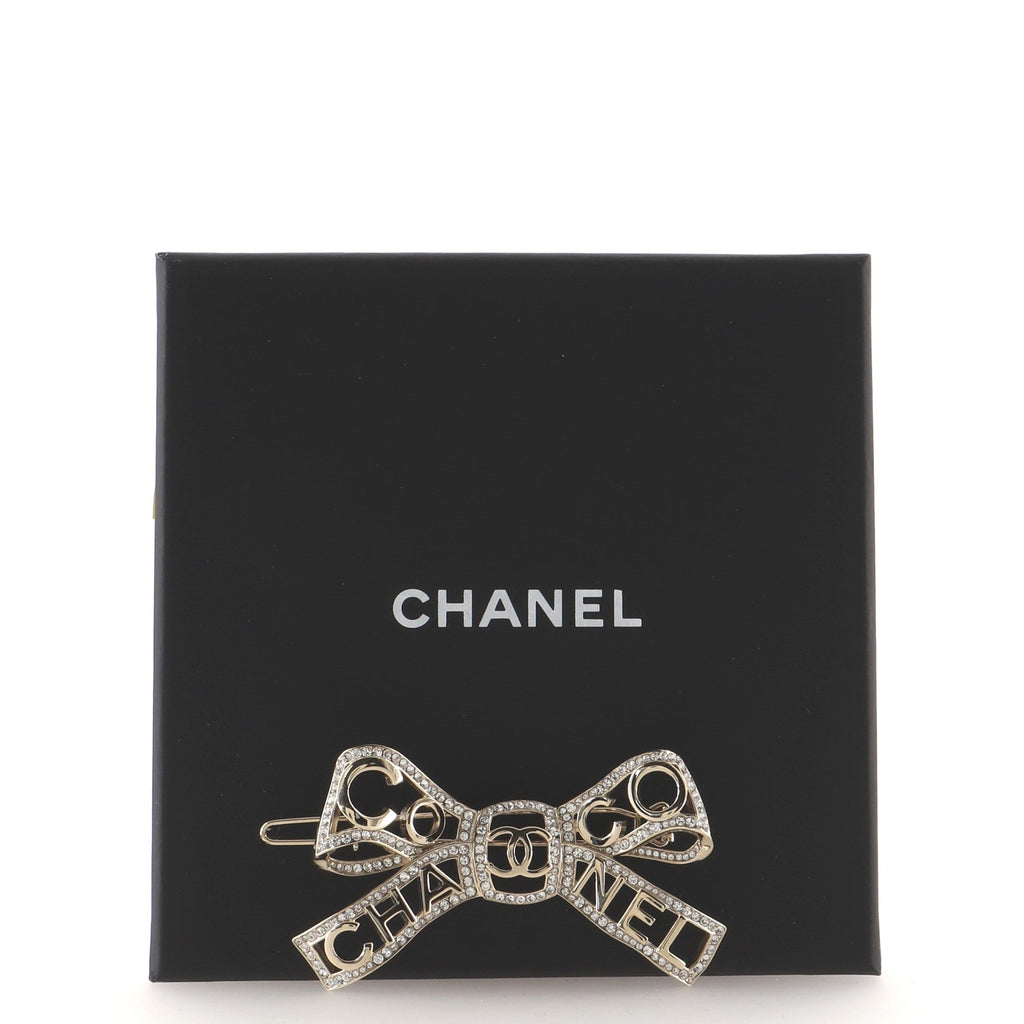 Coco Chanel Ribbon Barrette Crystal Embellished Metal XS