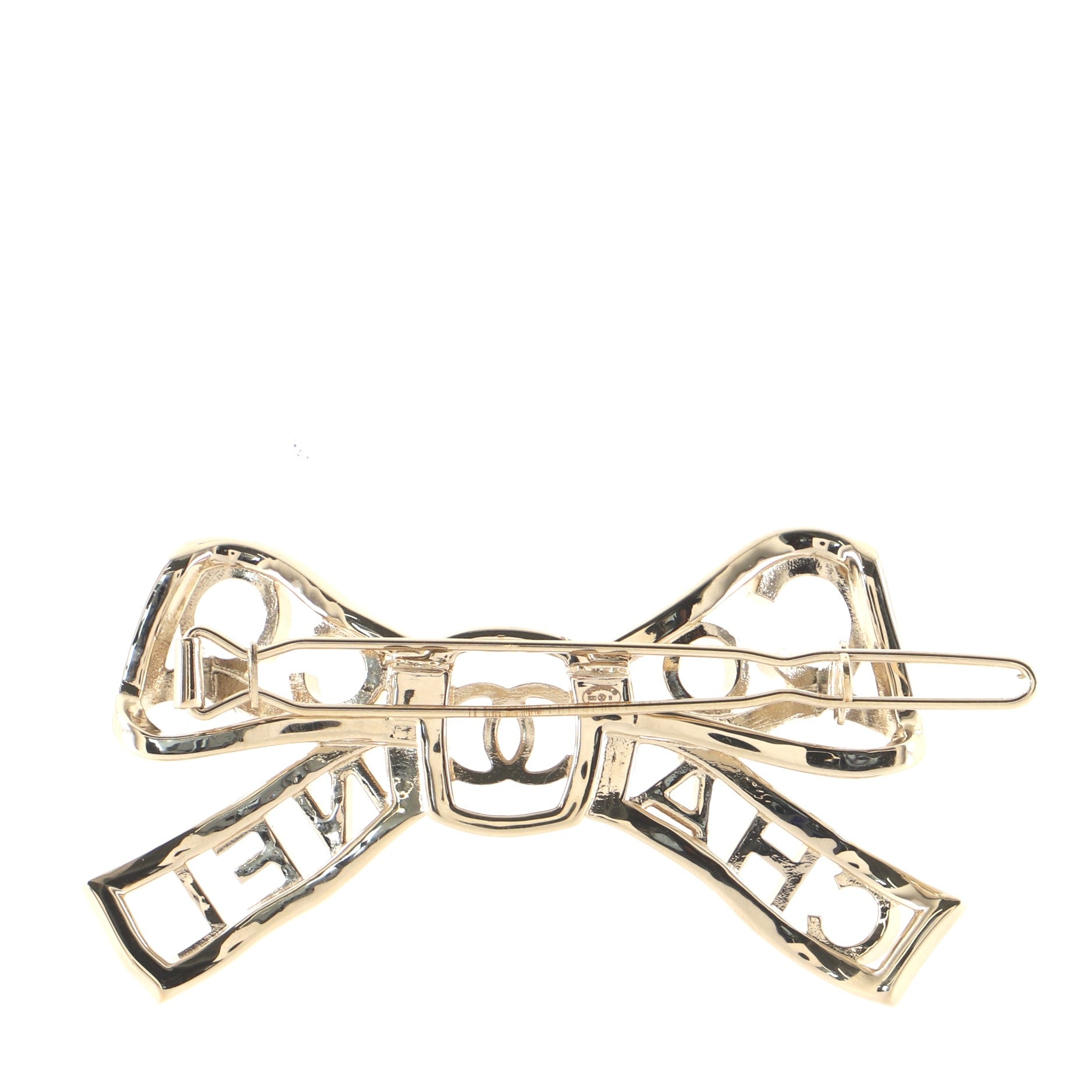 Coco Chanel Ribbon Barrette Crystal Embellished Metal XS